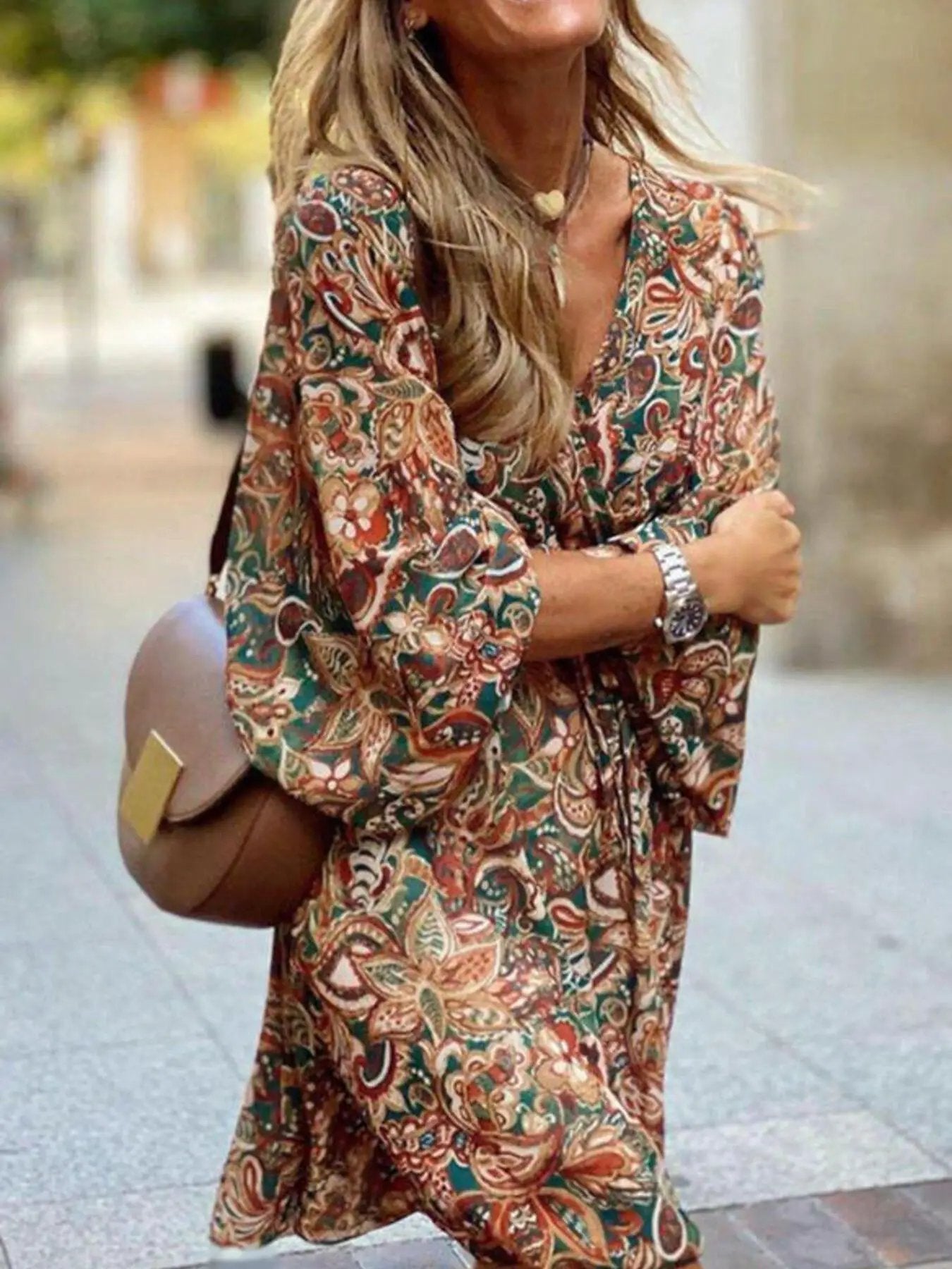 Paisley Print Balloon Sleeve Mini Dress - Fritsch & Co.