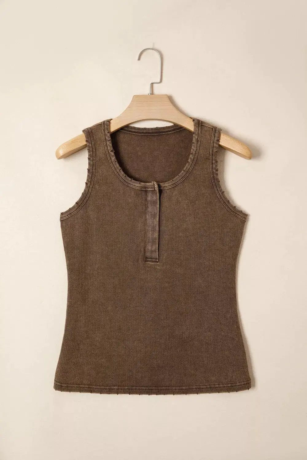 Pink Ribbed Button Front Tank Top With Wide Straps - Fritsch & Co.