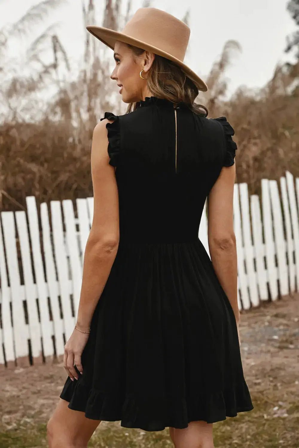Pink Ruffled Sleeveless Mini Dress With Frill Neckline - Fritsch & Co.