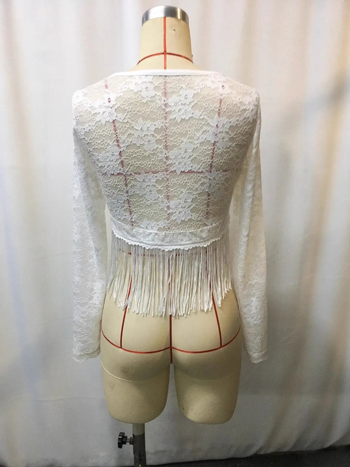 Plus Size Lace Fringe Hem Long Sleeve Top Sheer Boho Blouse - Fritsch & Co.