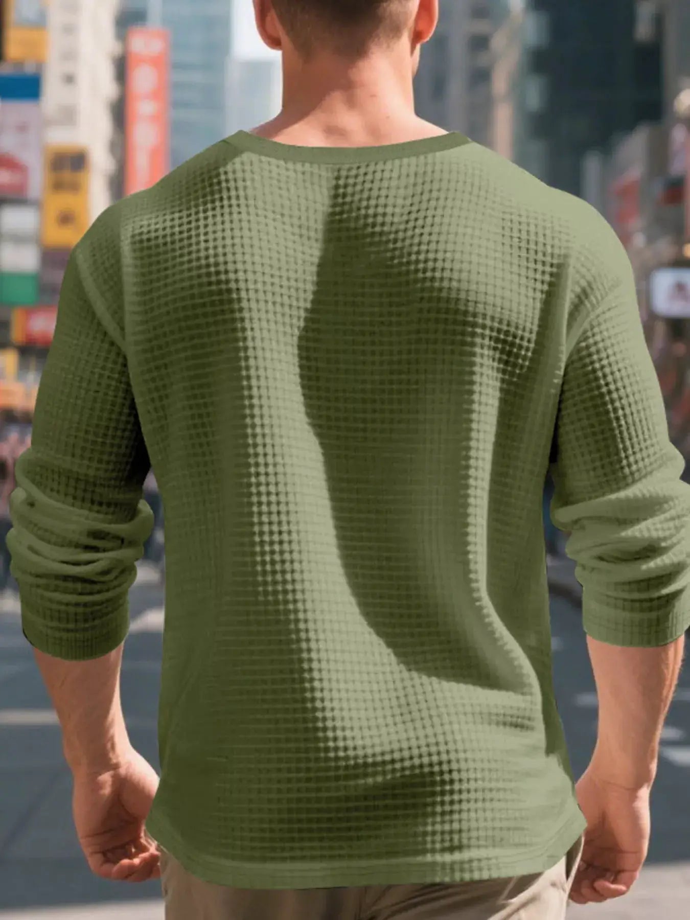 Plus Size Men's Waffle Knit Henley Long Sleeve T Shirt - Fritsch & Co.