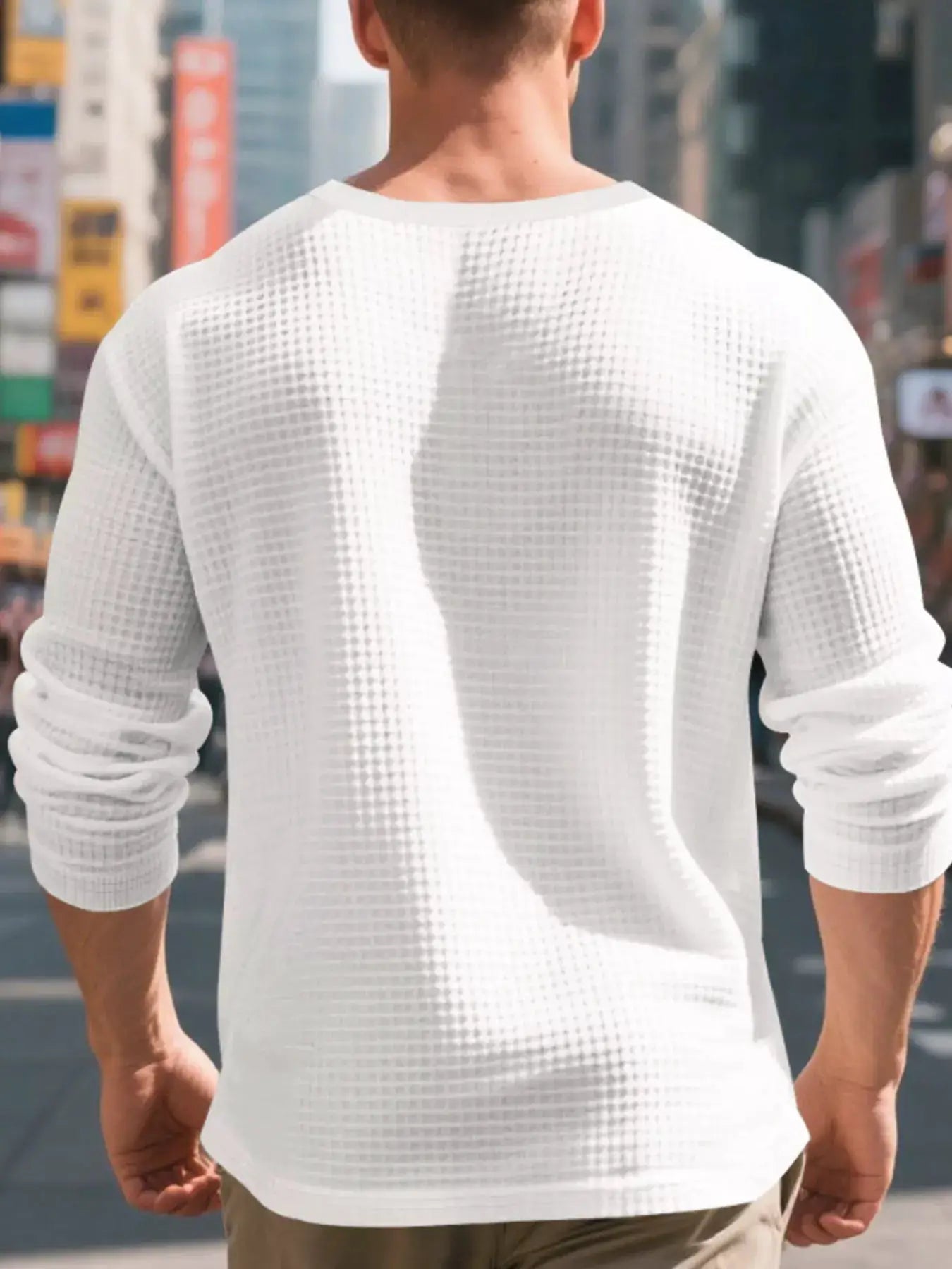 Plus Size Men's Waffle Knit Henley Long Sleeve T Shirt - Fritsch & Co.