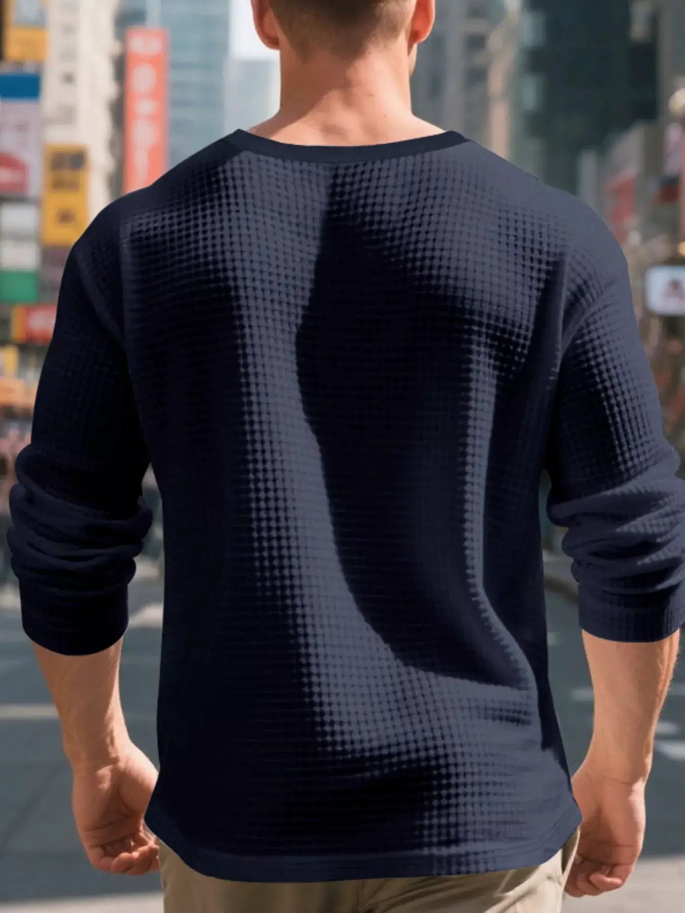 Plus Size Men's Waffle Knit Henley Long Sleeve T Shirt - Fritsch & Co.