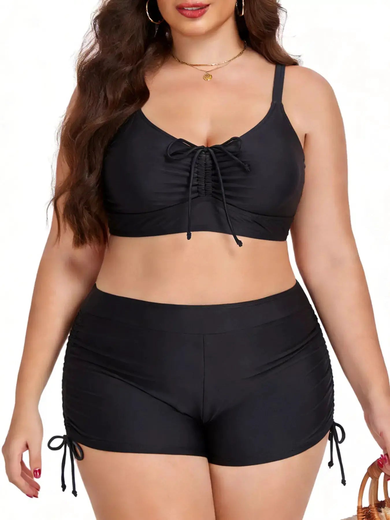 Plus Size Ruched Drawstring Two Piece Swimsuit With Removable Padding - Fritsch & Co.
