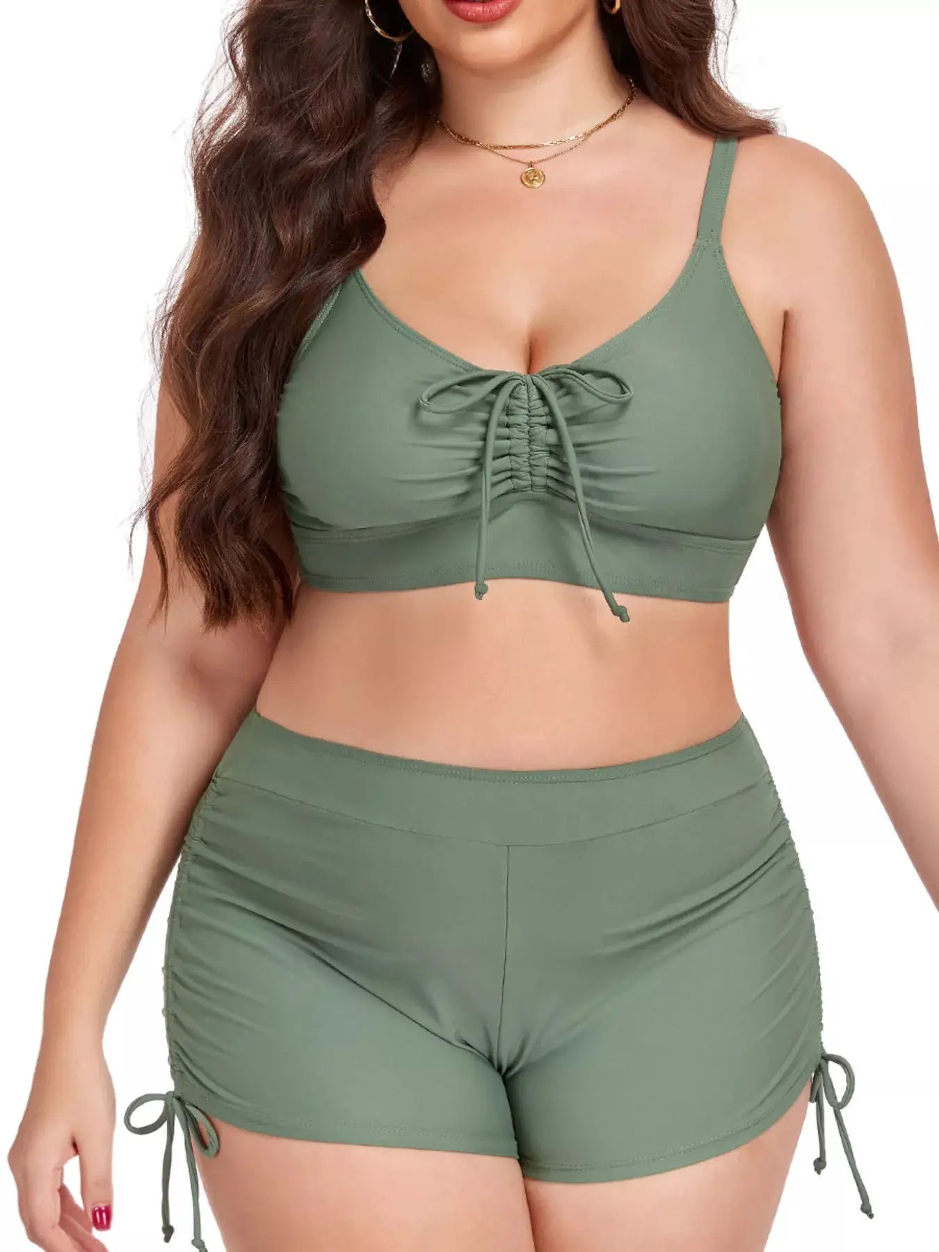 Plus Size Ruched Drawstring Two Piece Swimsuit With Removable Padding - Fritsch & Co.