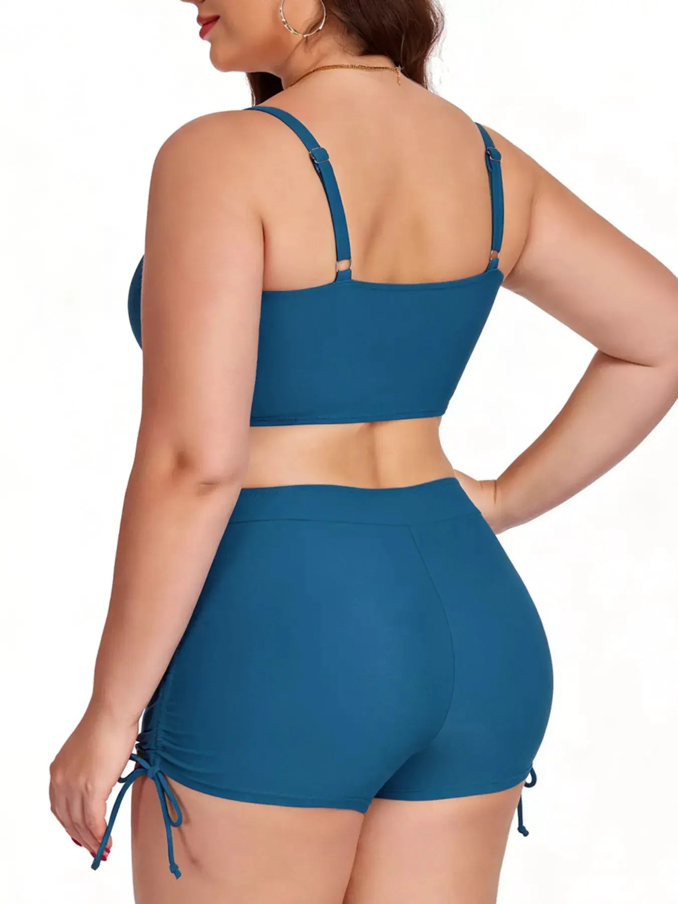 Plus Size Ruched Drawstring Two Piece Swimsuit With Removable Padding - Fritsch & Co.
