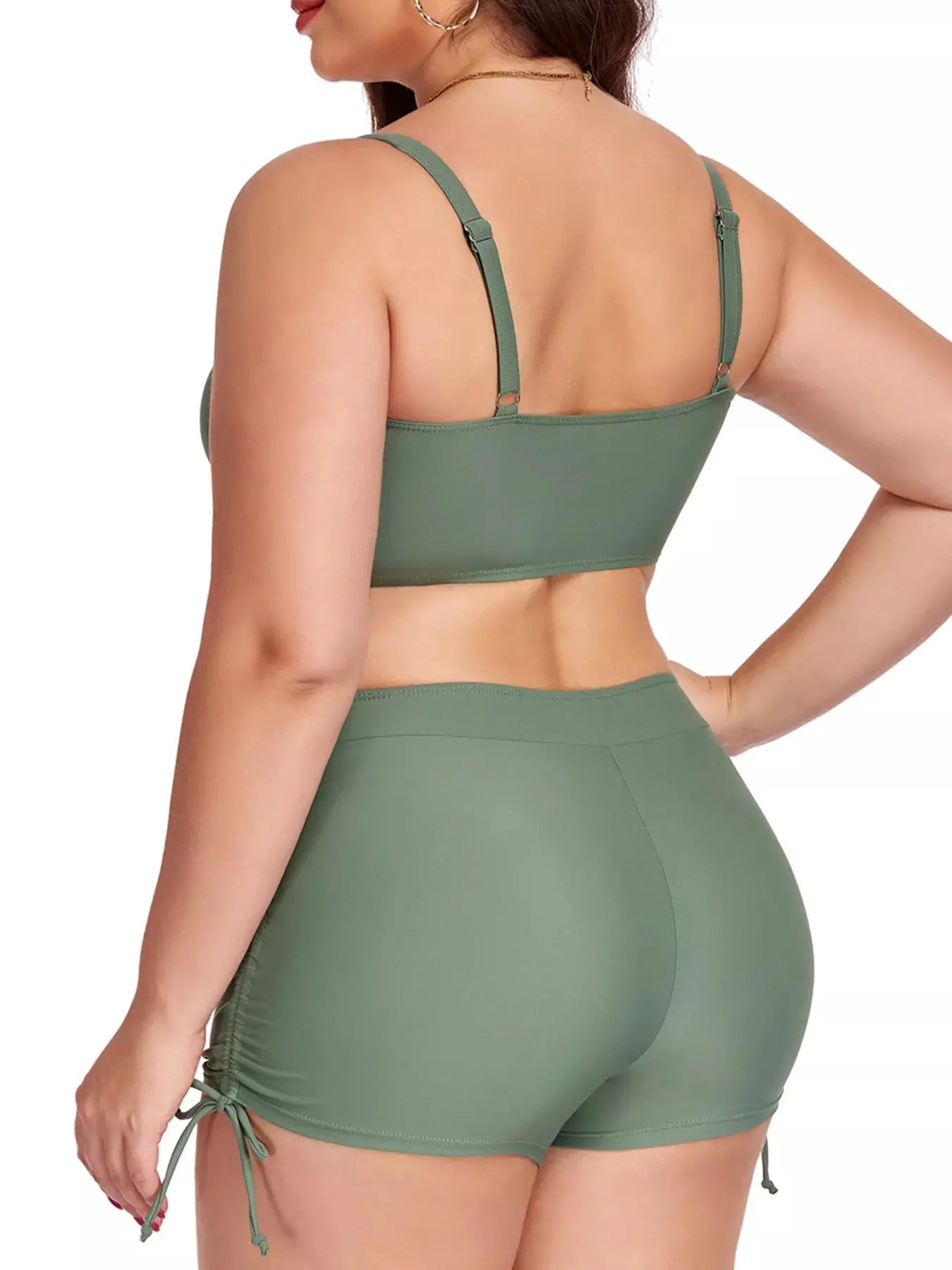 Plus Size Ruched Drawstring Two Piece Swimsuit With Removable Padding - Fritsch & Co.