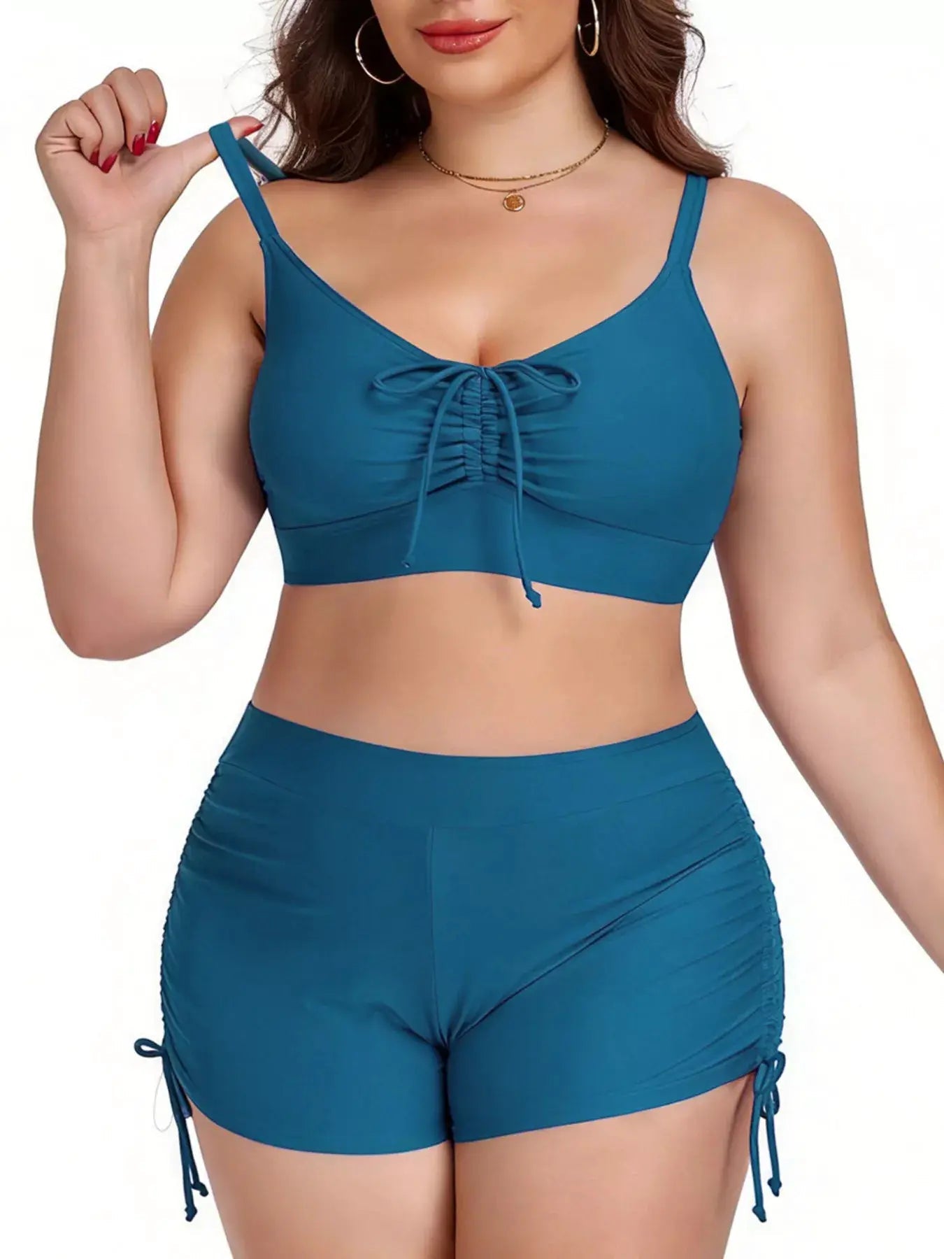 Plus Size Ruched Drawstring Two Piece Swimsuit With Removable Padding - Fritsch & Co.