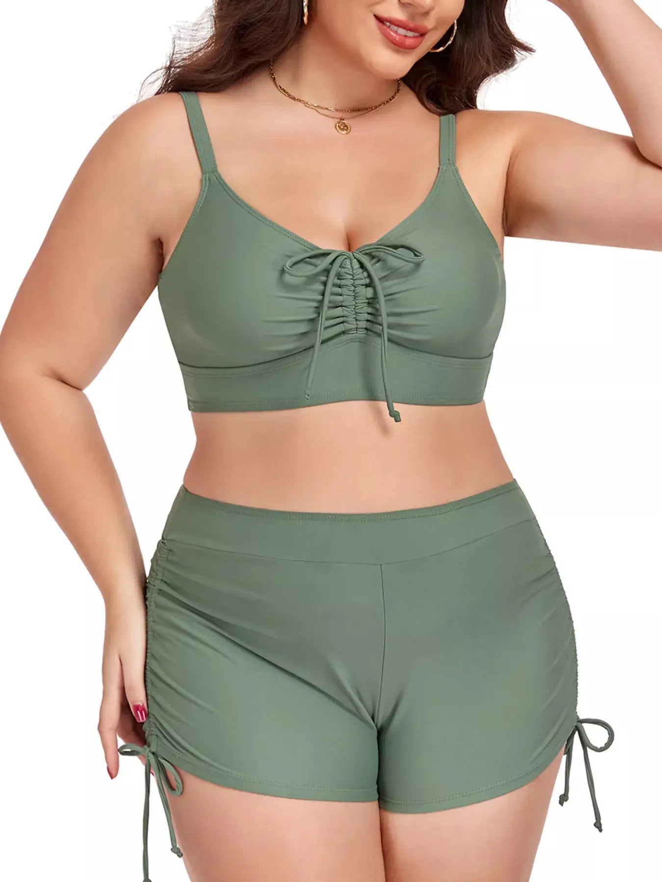 Plus Size Ruched Drawstring Two Piece Swimsuit With Removable Padding - Fritsch & Co.