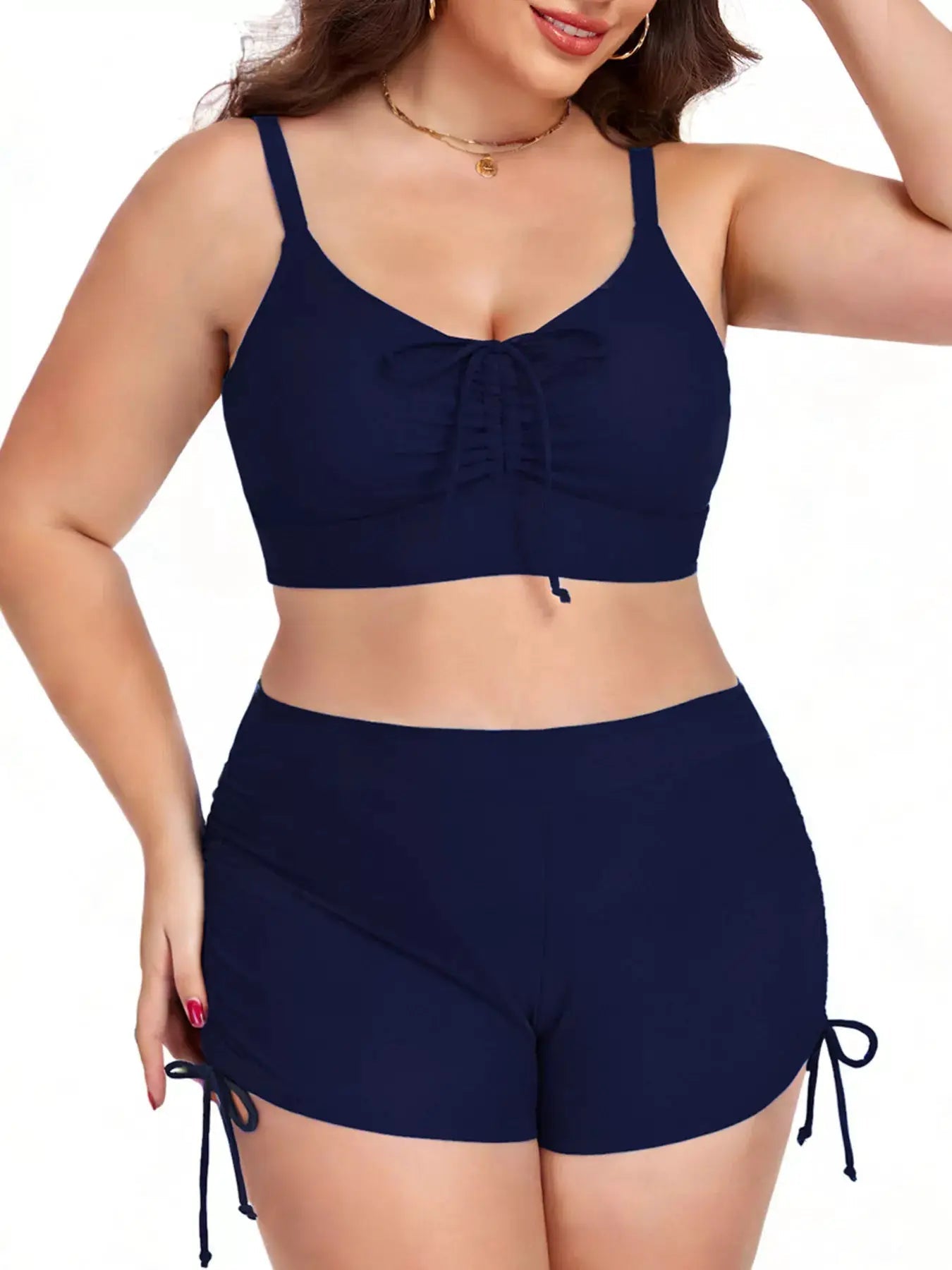 Plus Size Ruched Drawstring Two Piece Swimsuit With Removable Padding - Fritsch & Co.