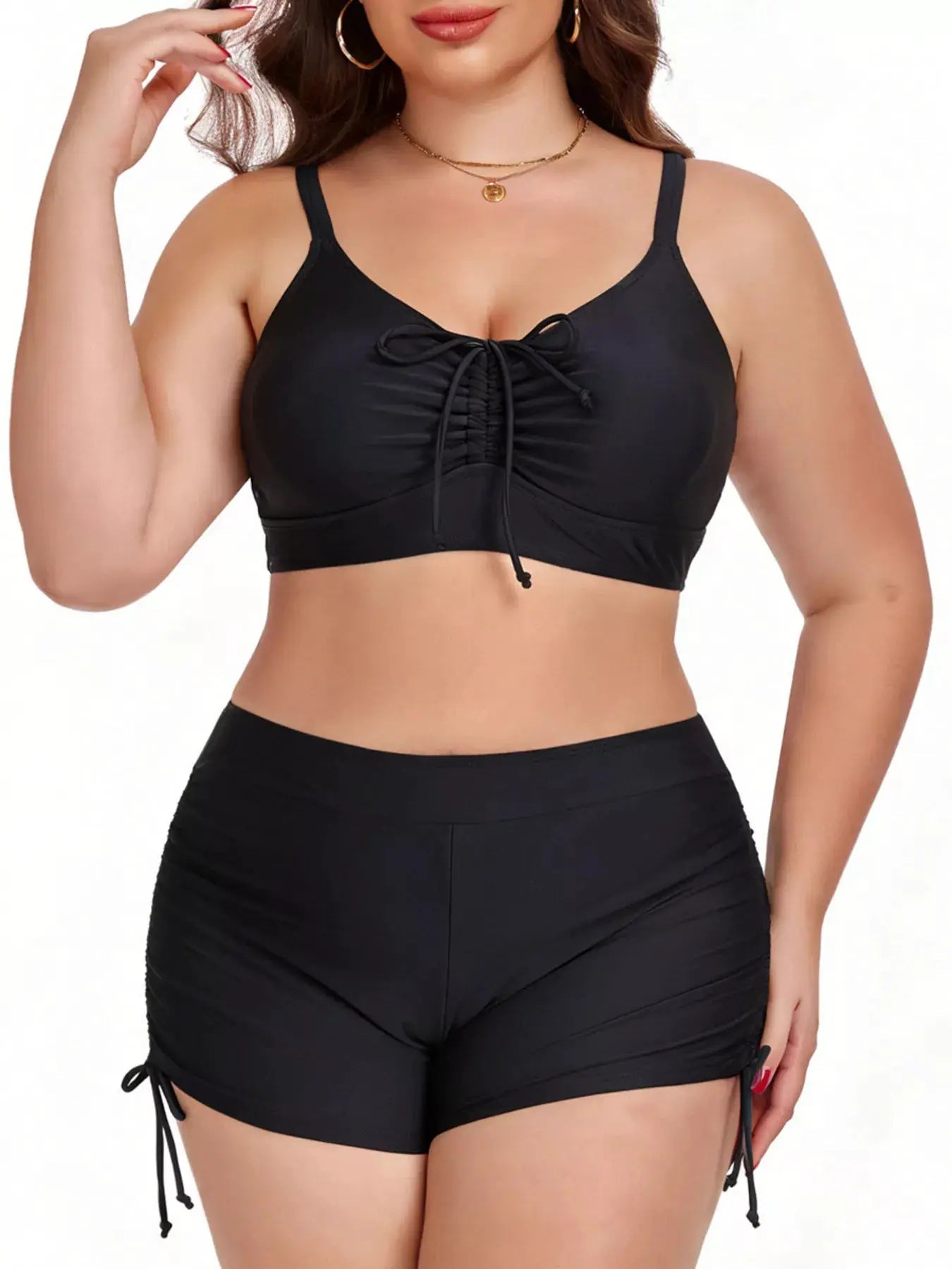 Plus Size Ruched Drawstring Two Piece Swimsuit With Removable Padding - Fritsch & Co.