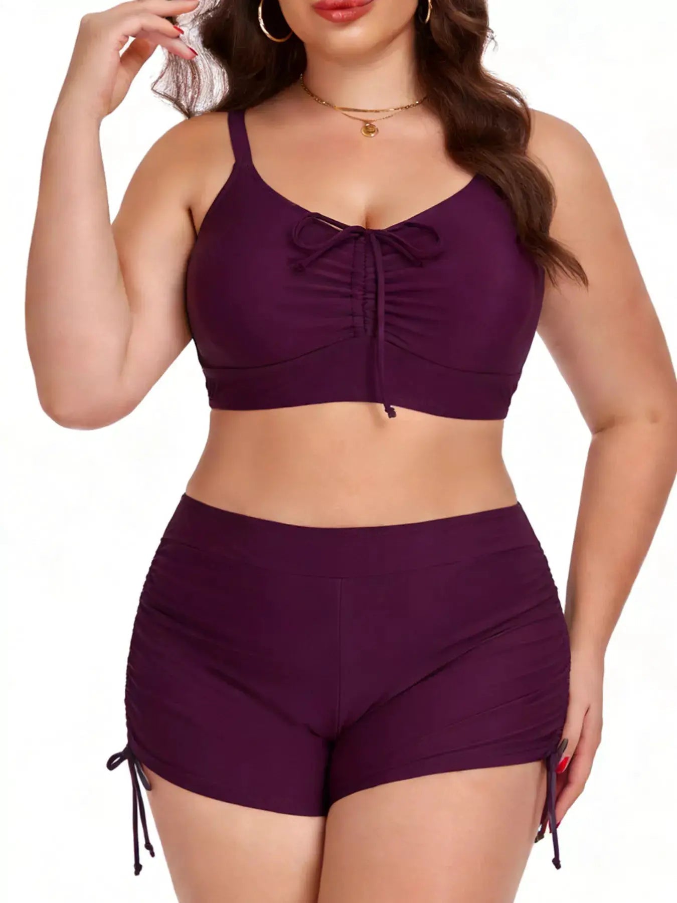 Plus Size Ruched Drawstring Two Piece Swimsuit With Removable Padding - Fritsch & Co.