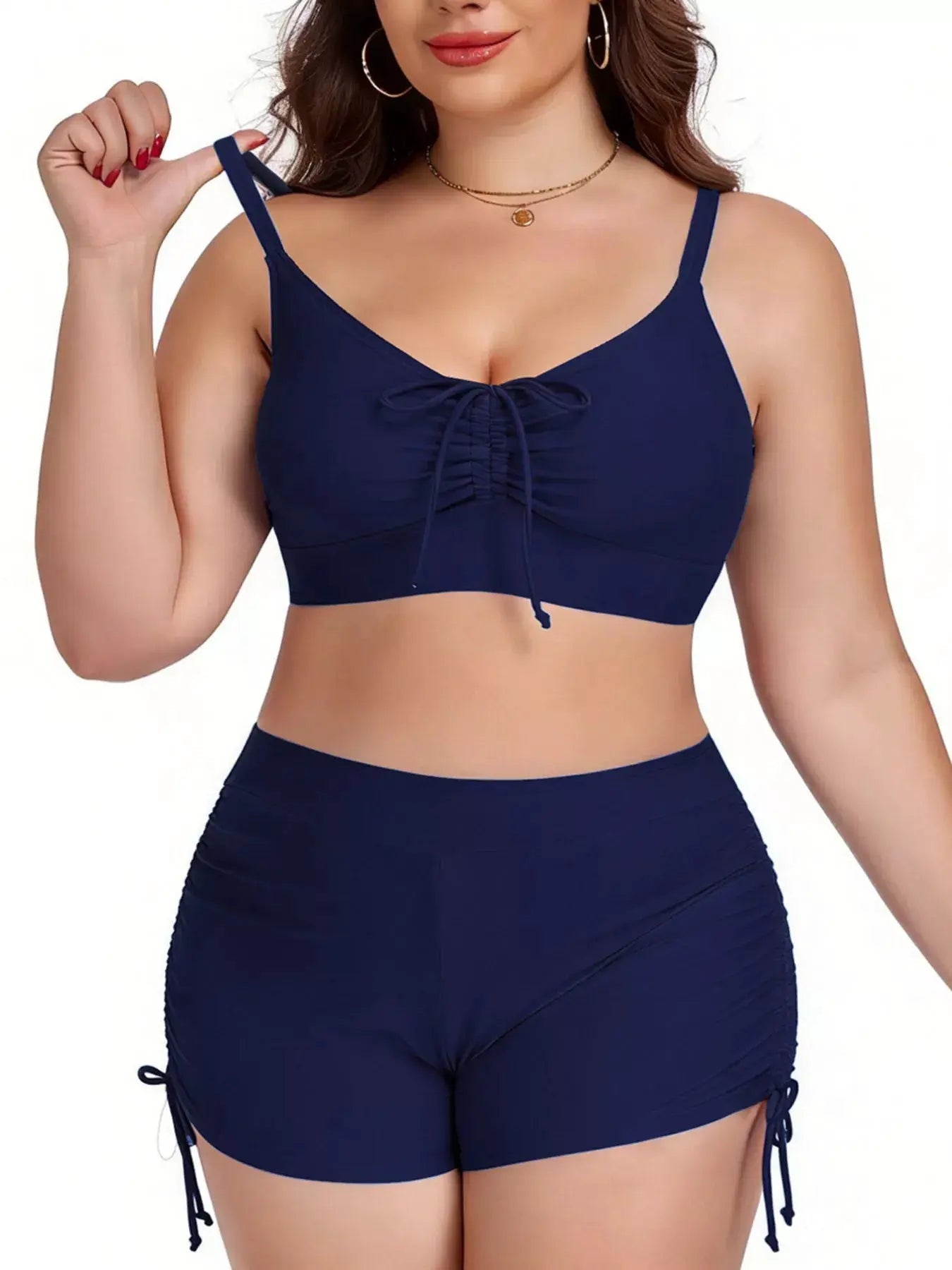 Plus Size Ruched Drawstring Two Piece Swimsuit With Removable Padding - Fritsch & Co.