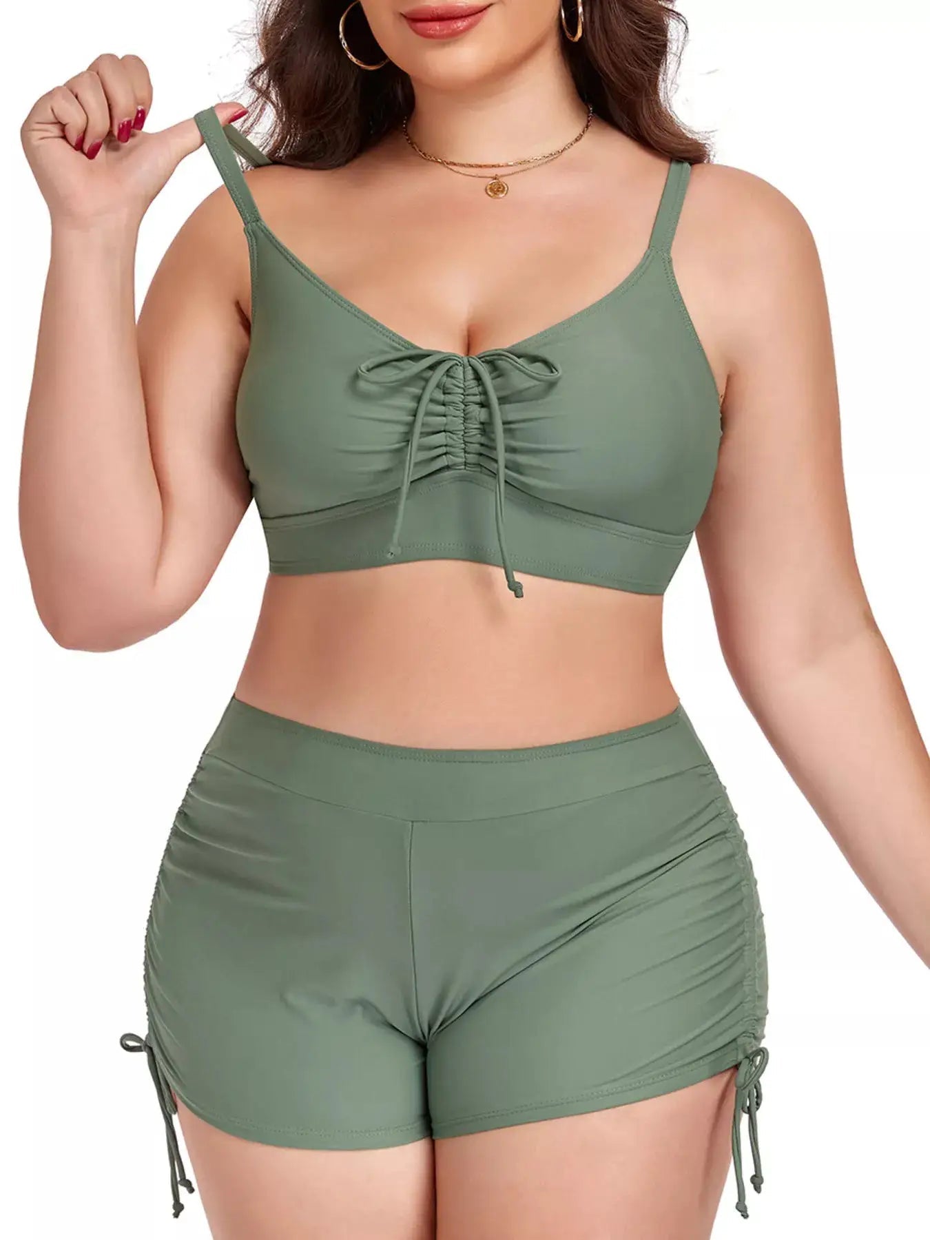Plus Size Ruched Drawstring Two Piece Swimsuit With Removable Padding - Fritsch & Co.