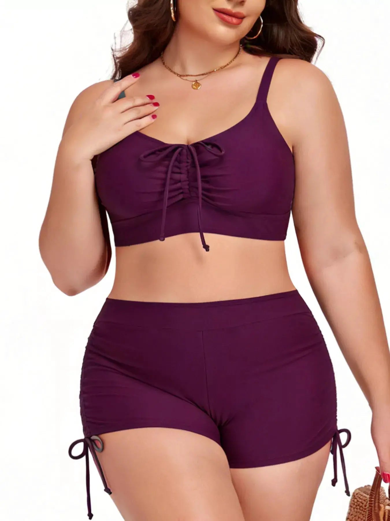 Plus Size Ruched Drawstring Two Piece Swimsuit With Removable Padding - Fritsch & Co.
