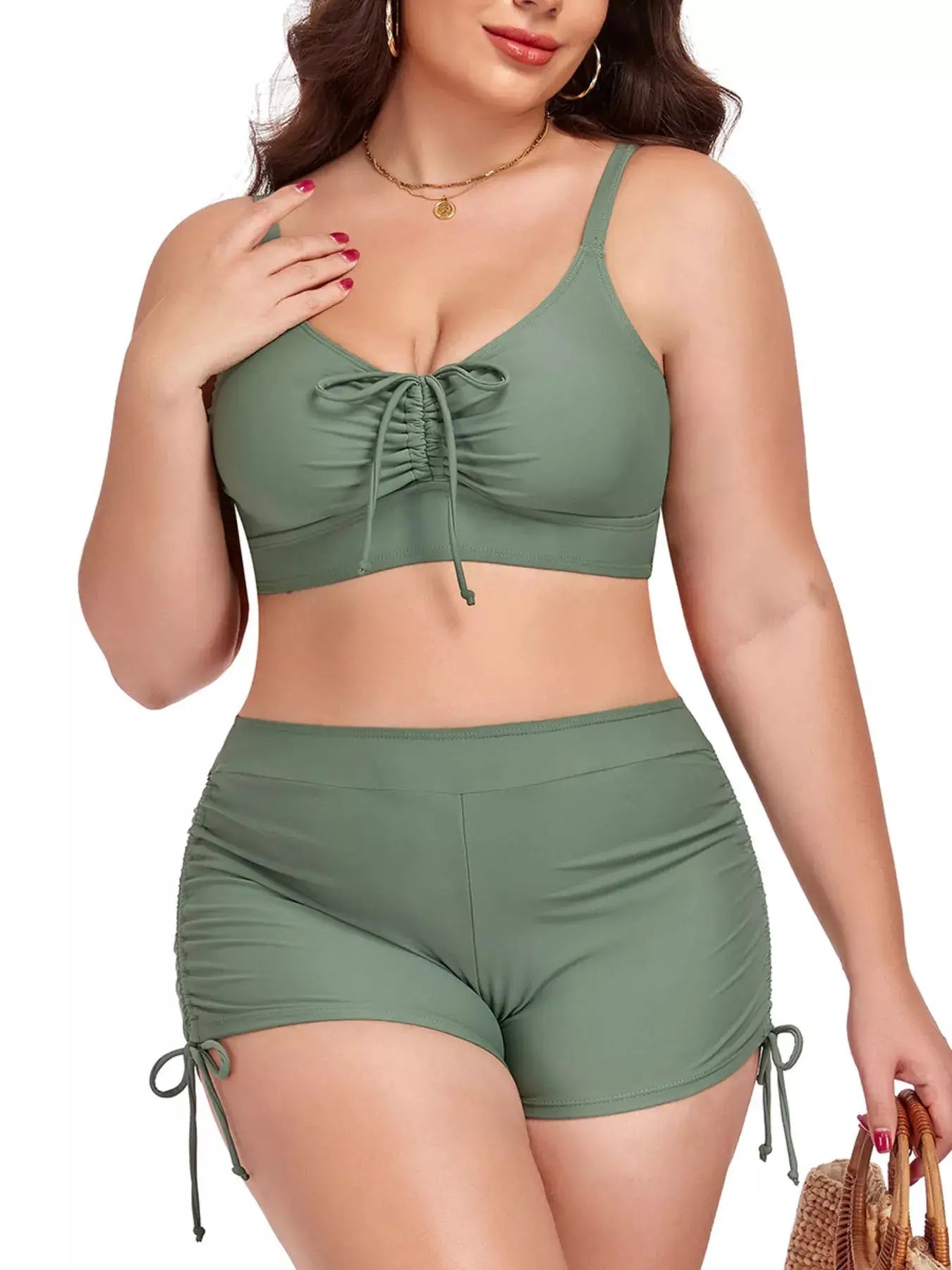 Plus Size Ruched Drawstring Two Piece Swimsuit With Removable Padding - Fritsch & Co.