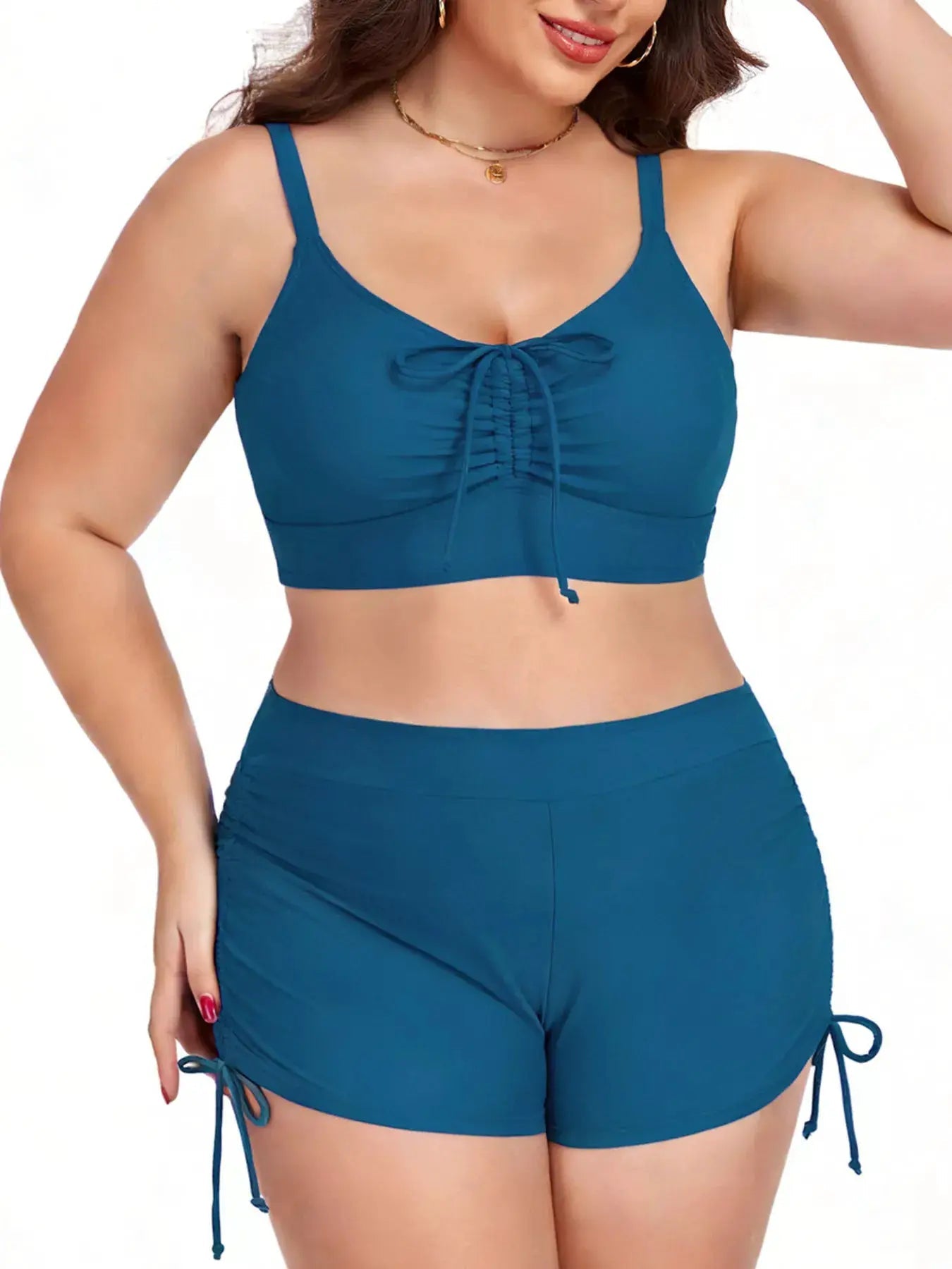 Plus Size Ruched Drawstring Two Piece Swimsuit With Removable Padding - Fritsch & Co.