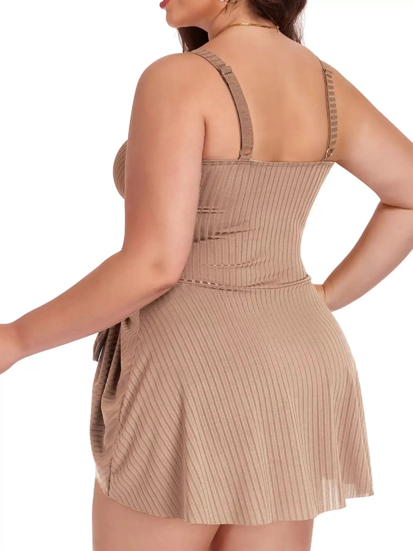 Plus Size Ruched Two Tone One Piece Swim Dress With Removable Padding - Fritsch & Co.