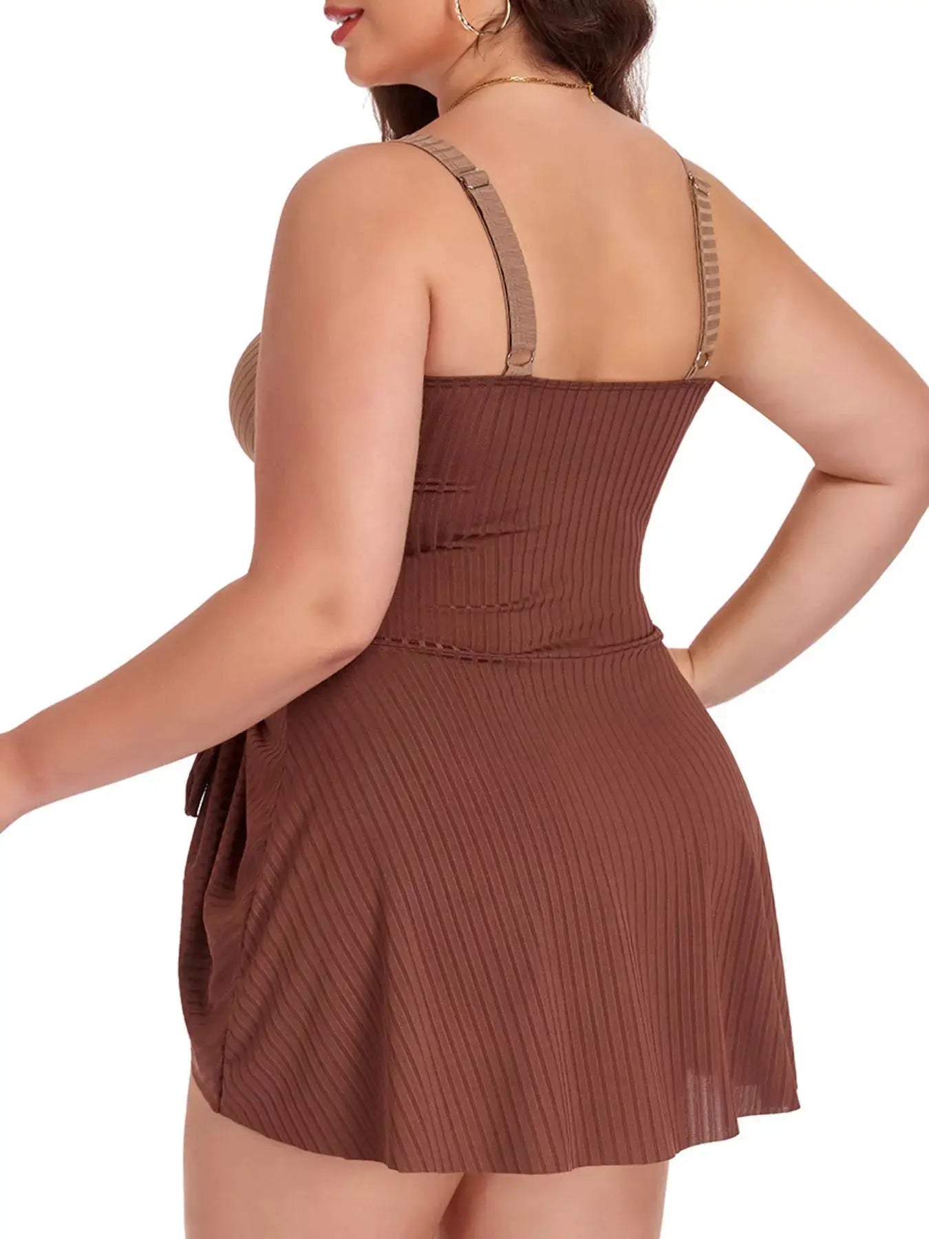 Plus Size Ruched Two Tone One Piece Swim Dress With Removable Padding - Fritsch & Co.