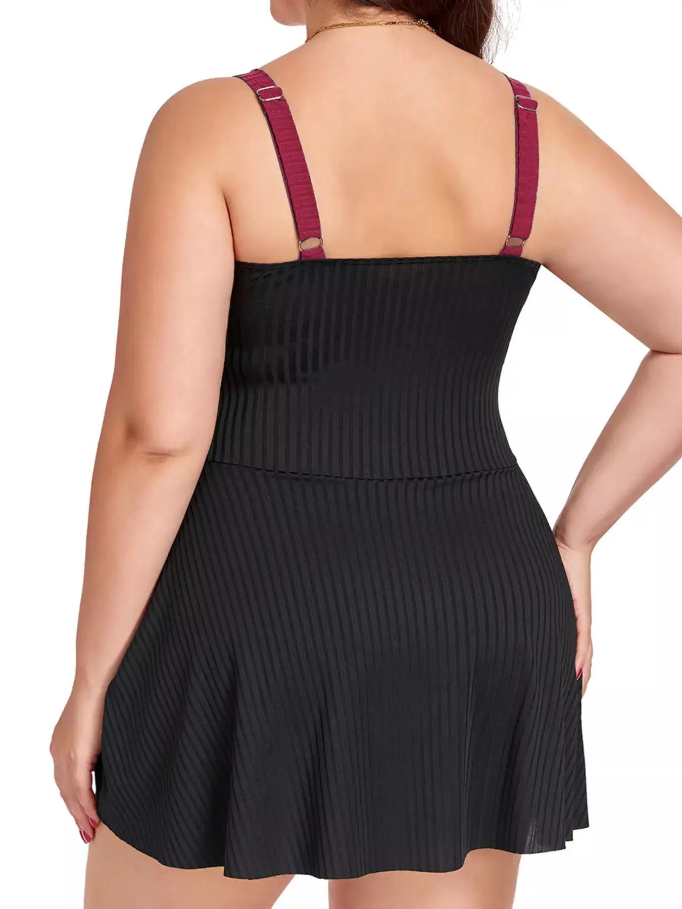 Plus Size Ruched Two Tone One Piece Swim Dress With Removable Padding - Fritsch & Co.