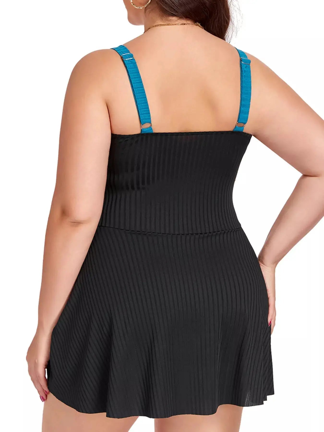 Plus Size Ruched Two Tone One Piece Swim Dress With Removable Padding - Fritsch & Co.