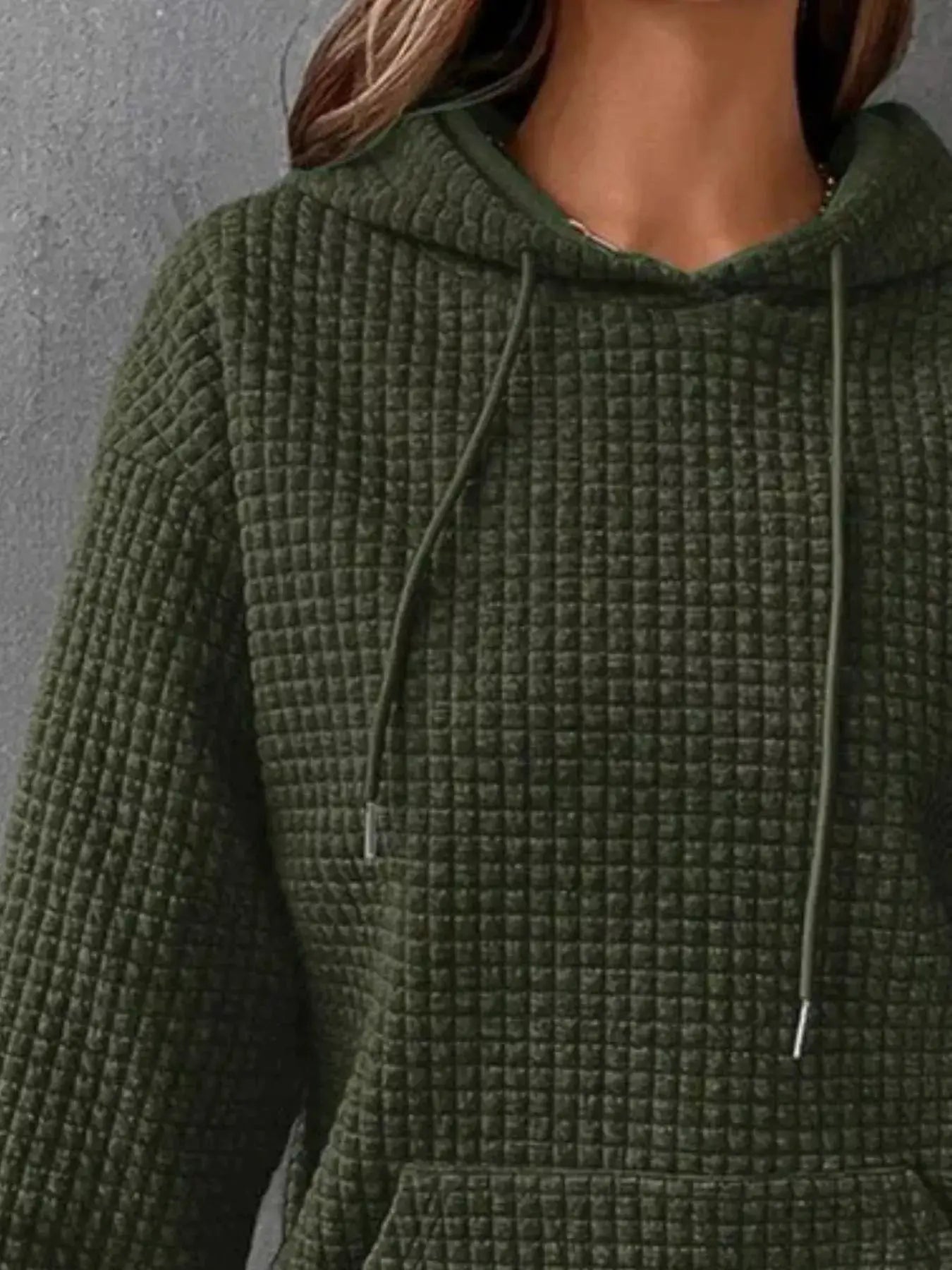 Plus Size Textured Kangaroo Pocket Hoodie Sweatshirt - Fritsch & Co.