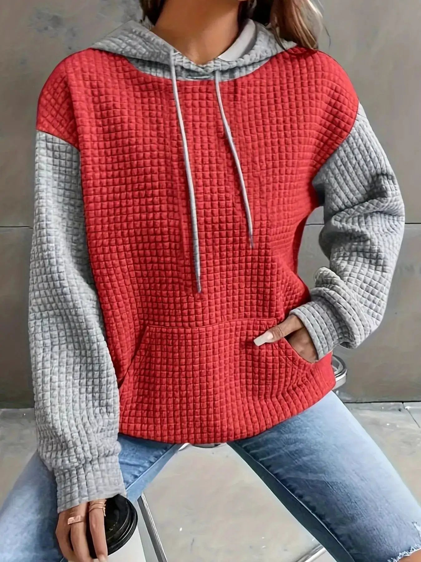 Plus Size Textured Kangaroo Pocket Hoodie Sweatshirt - Fritsch & Co.