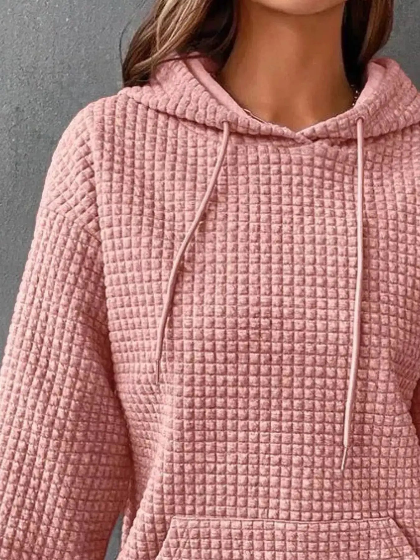 Plus Size Textured Kangaroo Pocket Hoodie Sweatshirt - Fritsch & Co.