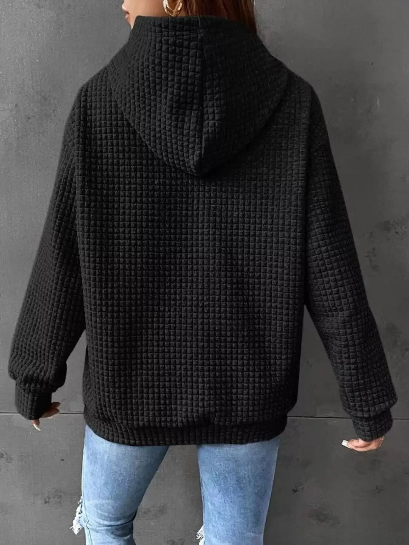 Plus Size Textured Kangaroo Pocket Hoodie Sweatshirt - Fritsch & Co.