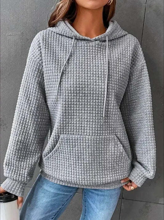 Plus Size Textured Kangaroo Pocket Hoodie Sweatshirt - Fritsch & Co.