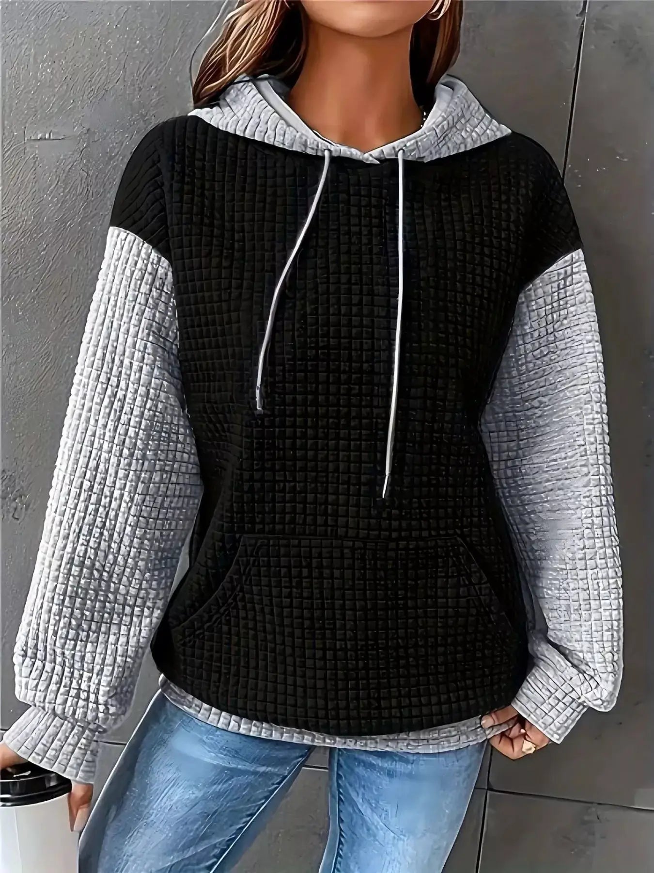 Plus Size Textured Kangaroo Pocket Hoodie Sweatshirt - Fritsch & Co.