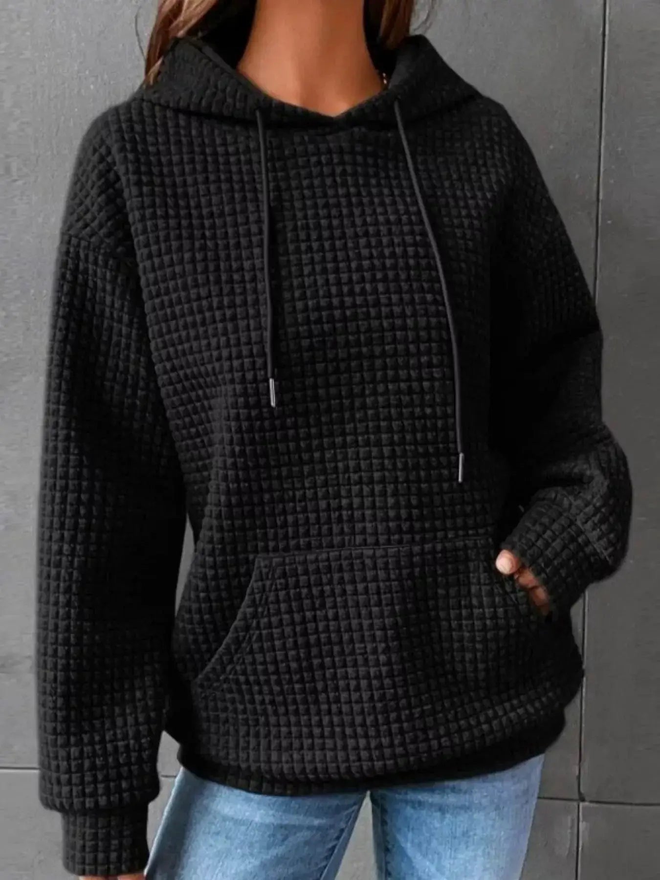 Plus Size Textured Kangaroo Pocket Hoodie Sweatshirt - Fritsch & Co.