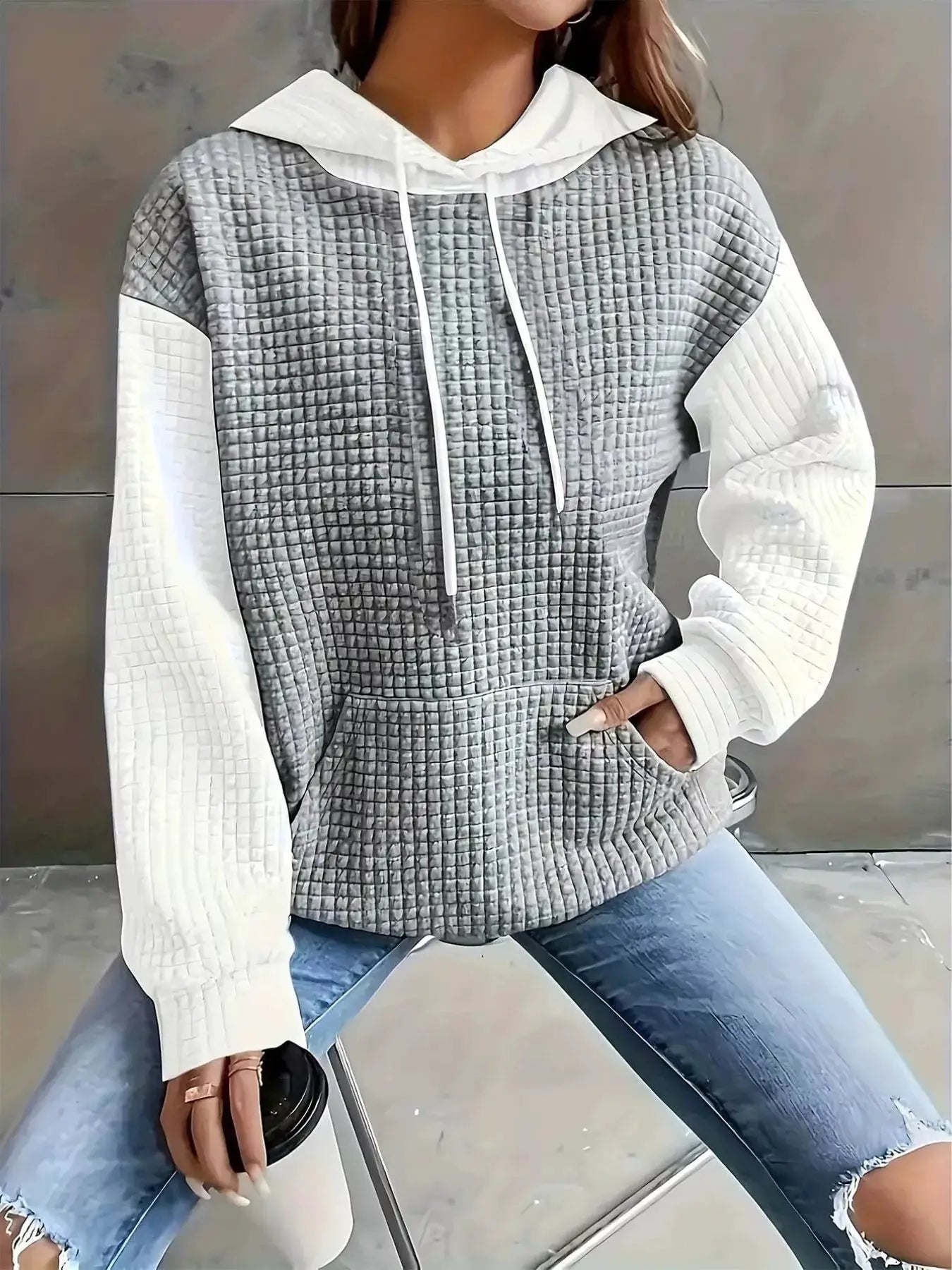 Plus Size Textured Kangaroo Pocket Hoodie Sweatshirt - Fritsch & Co.