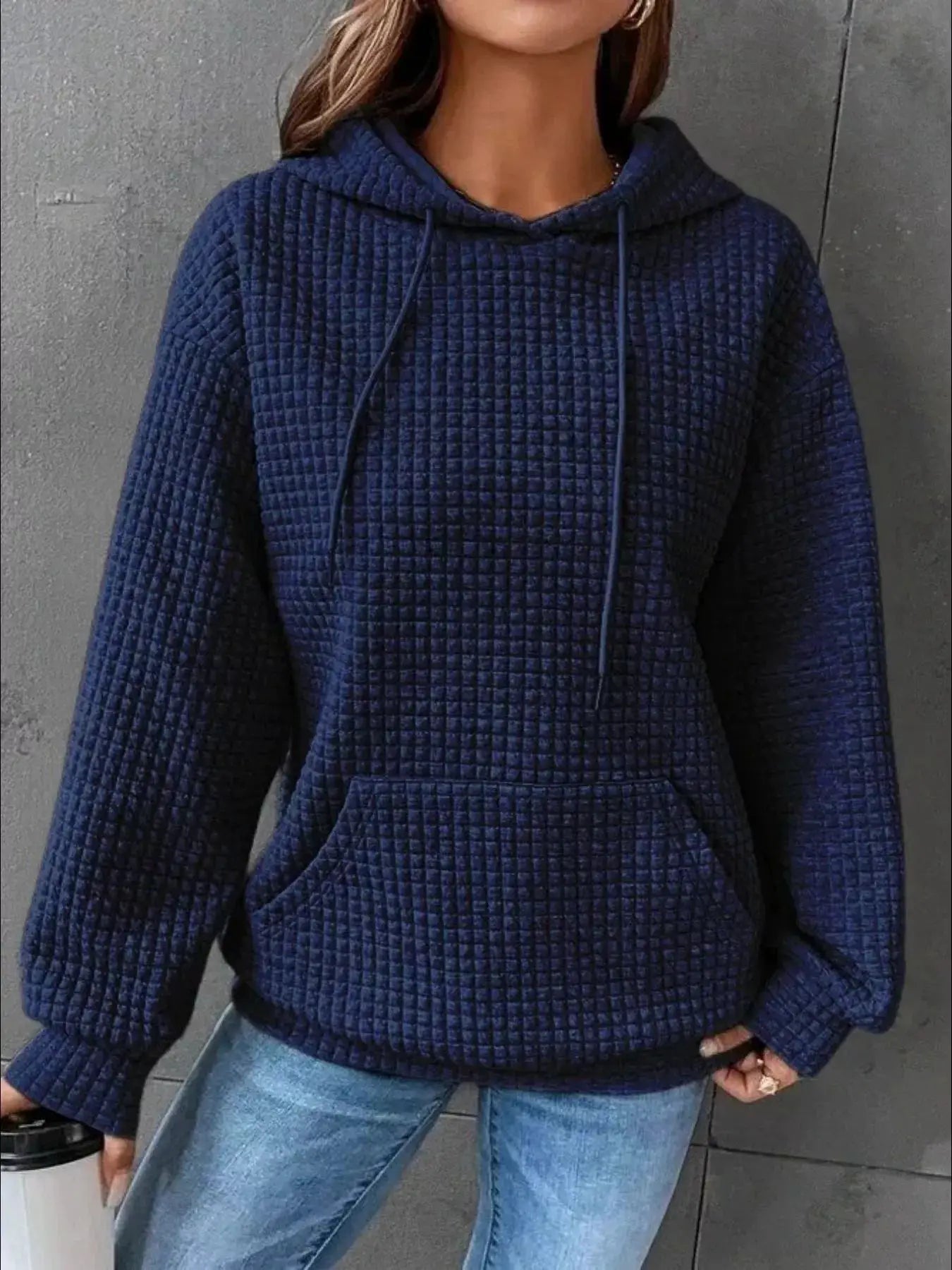 Plus Size Textured Kangaroo Pocket Hoodie Sweatshirt - Fritsch & Co.