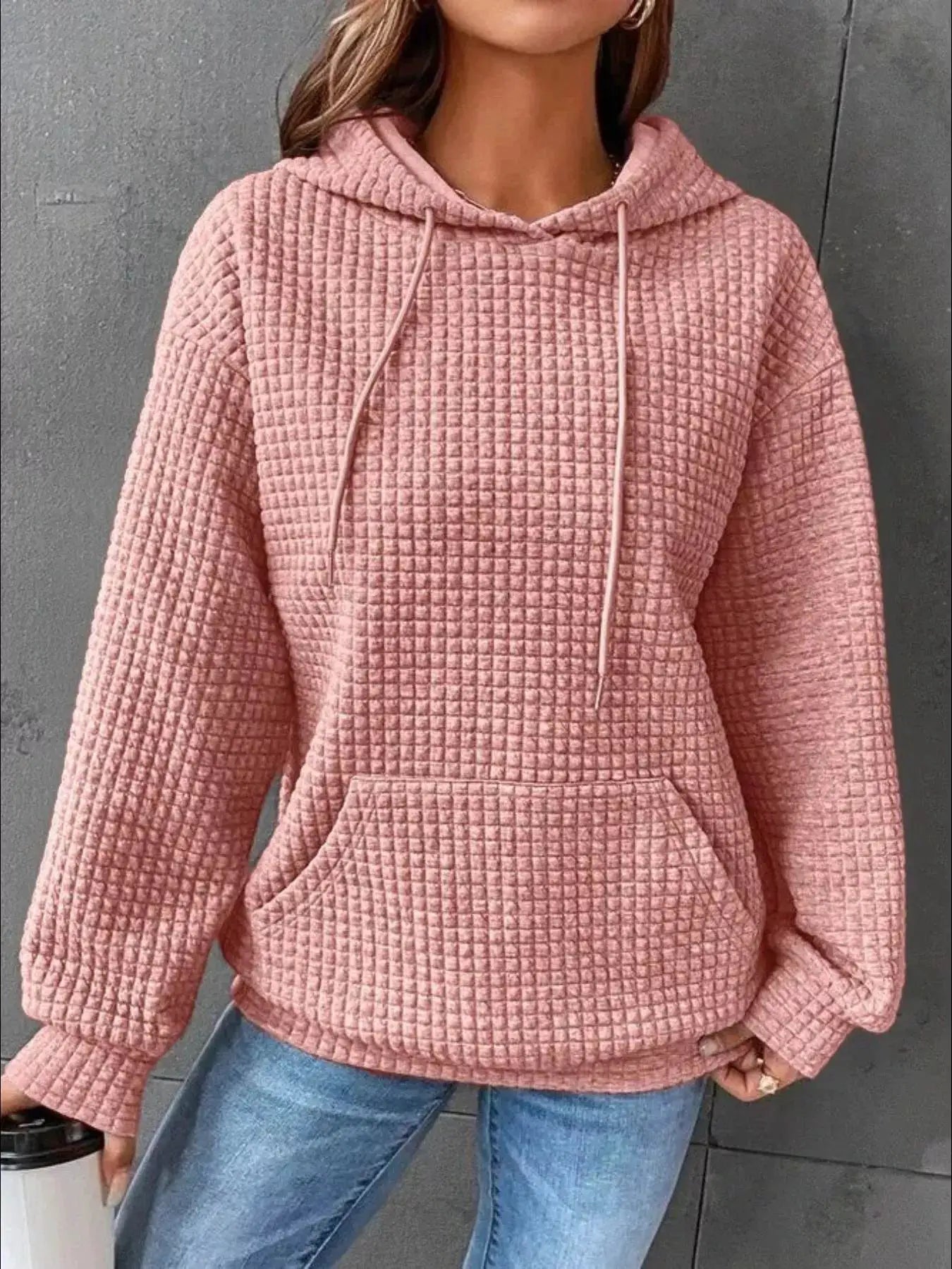 Plus Size Textured Kangaroo Pocket Hoodie Sweatshirt - Fritsch & Co.