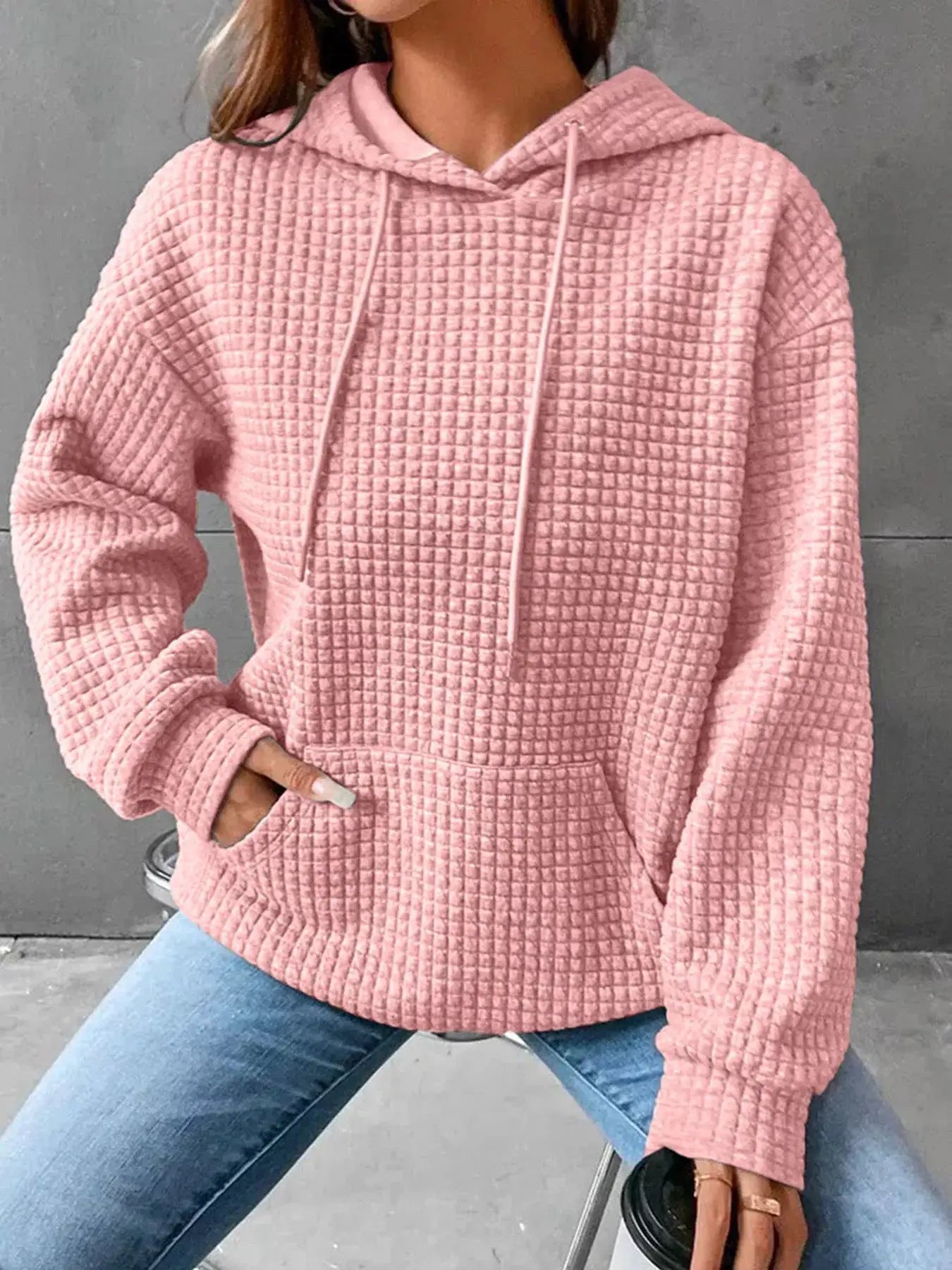 Plus Size Textured Kangaroo Pocket Hoodie Sweatshirt - Fritsch & Co.