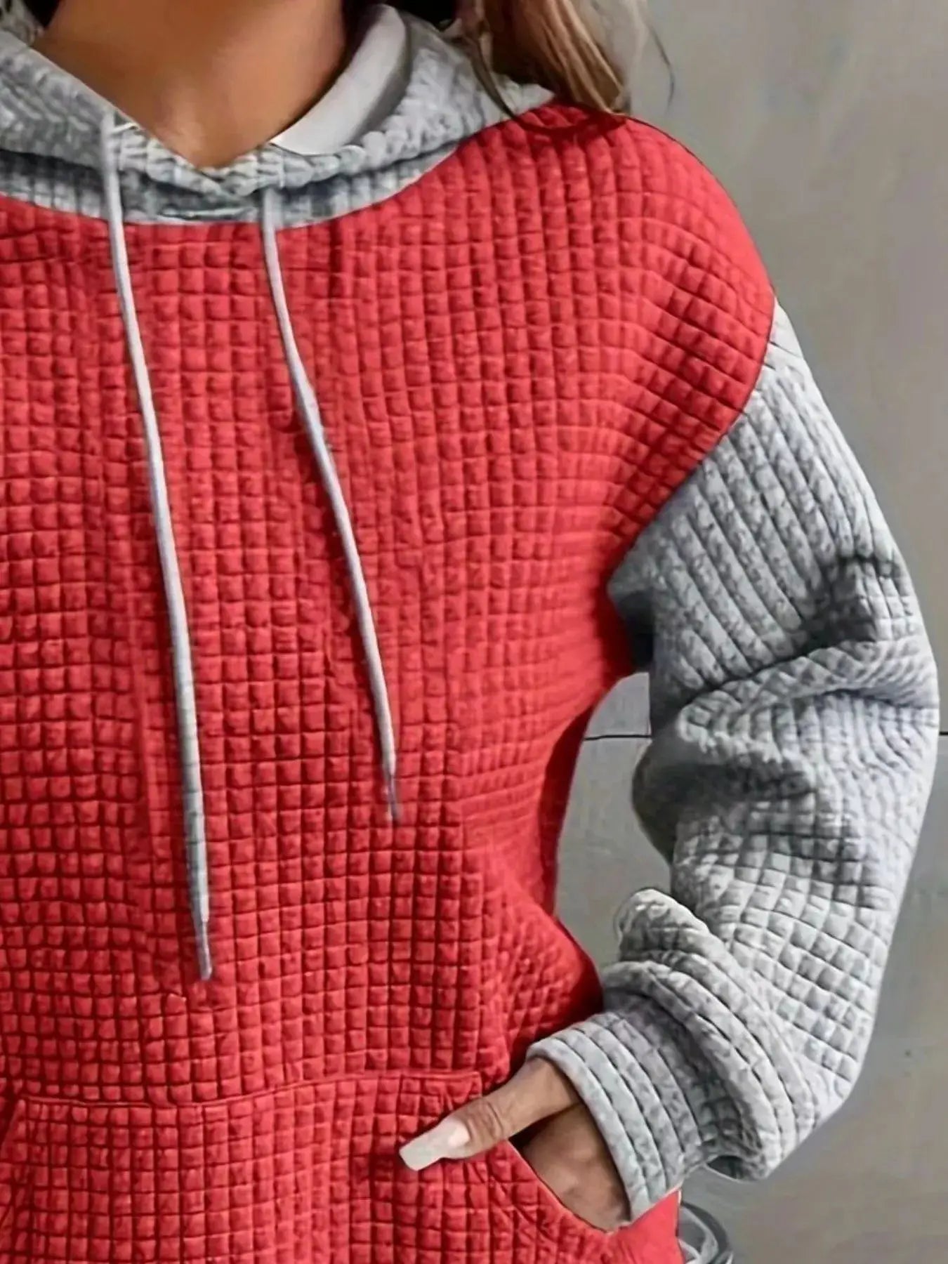 Plus Size Textured Kangaroo Pocket Hoodie Sweatshirt - Fritsch & Co.