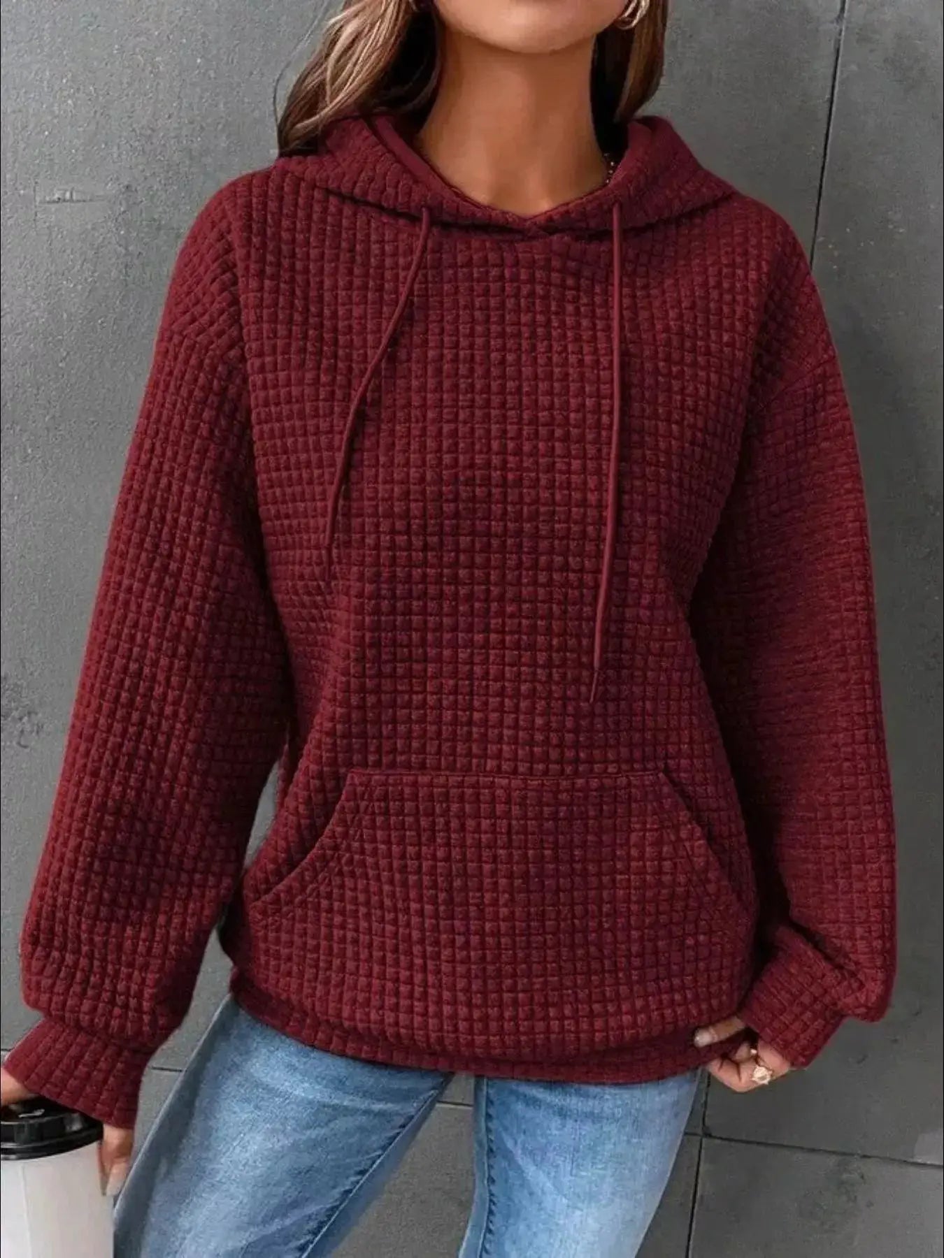 Plus Size Textured Kangaroo Pocket Hoodie Sweatshirt - Fritsch & Co.