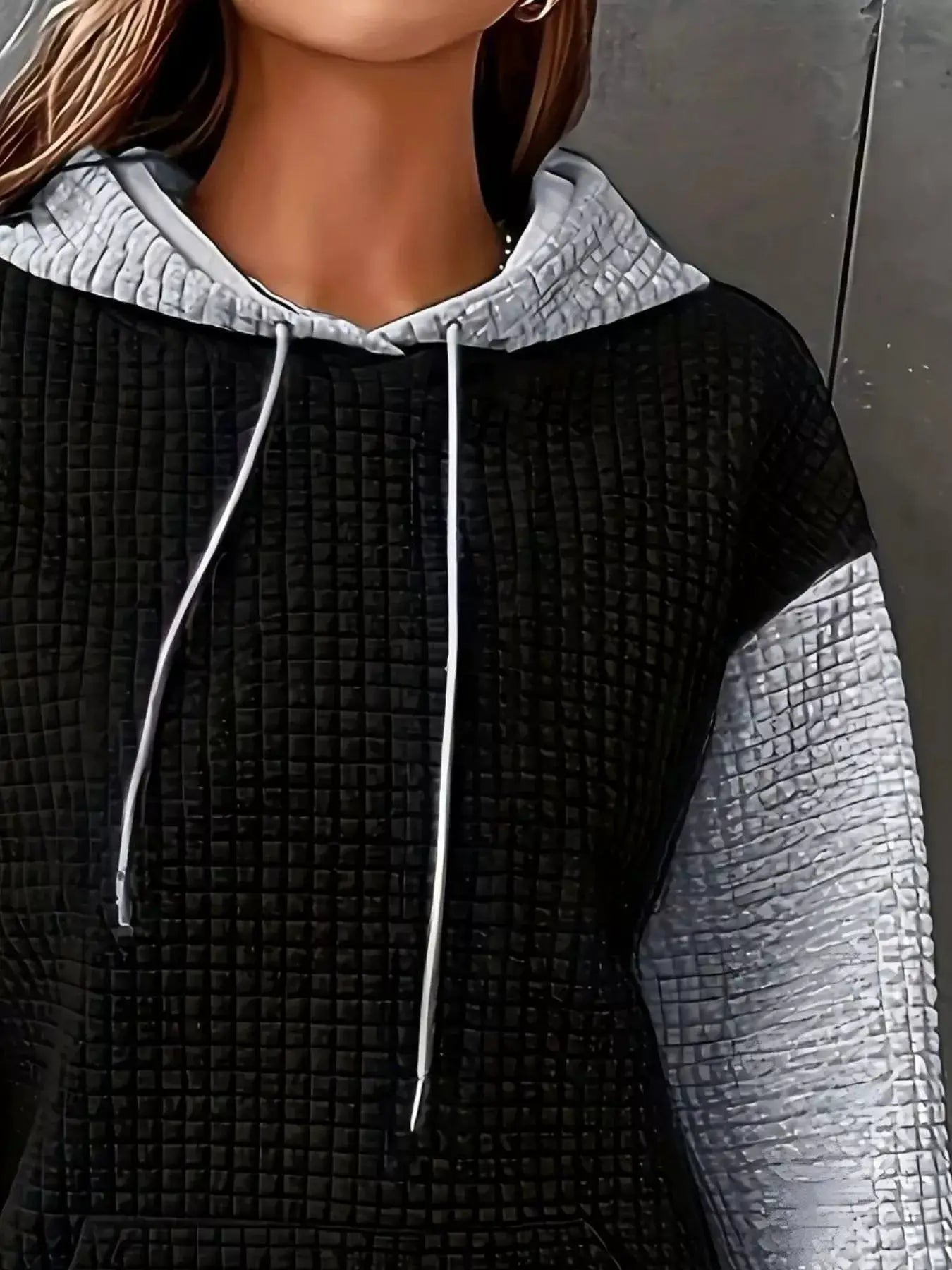 Plus Size Textured Kangaroo Pocket Hoodie Sweatshirt - Fritsch & Co.