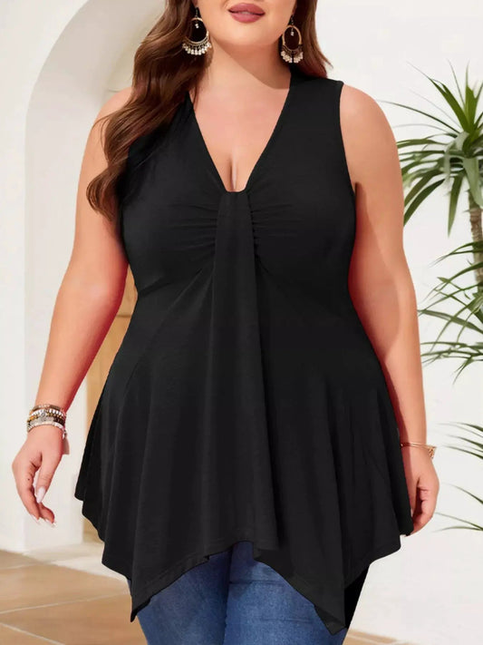 Plus Size V Neck Ruched Flowy Tank Top For Curves Everyday Comfort - Fritsch & Co.