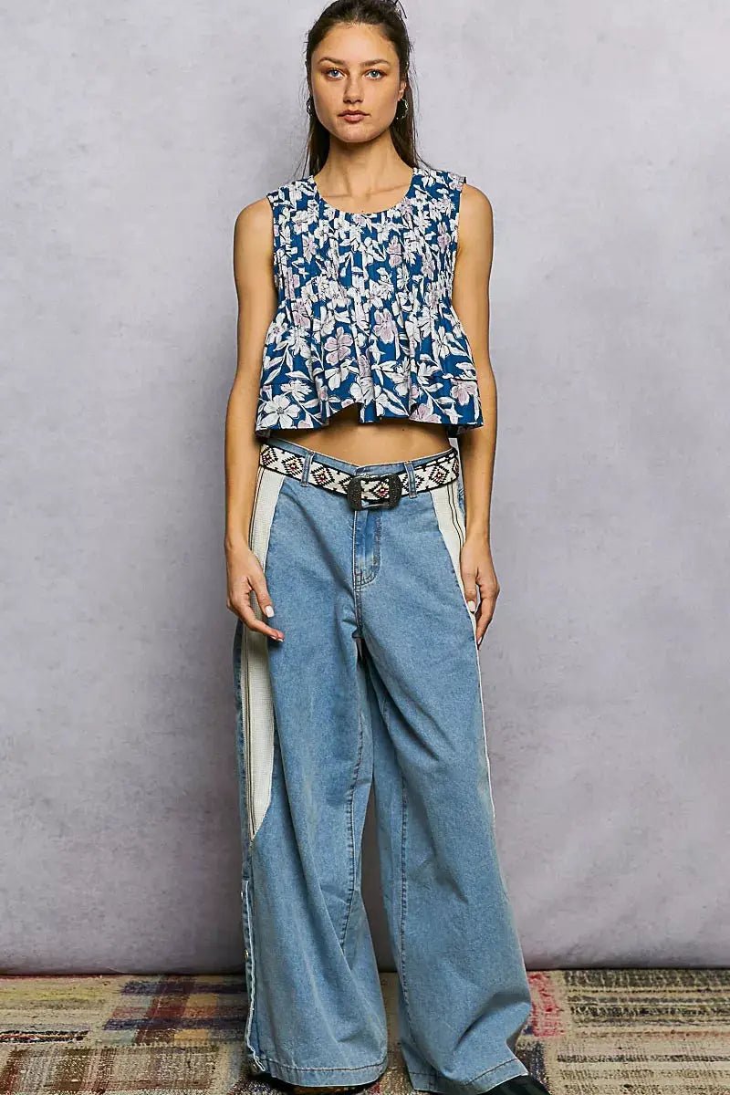 POL Floral Round Neck Cropped Pintuck Tank Top For Summer - Fritsch & Co.