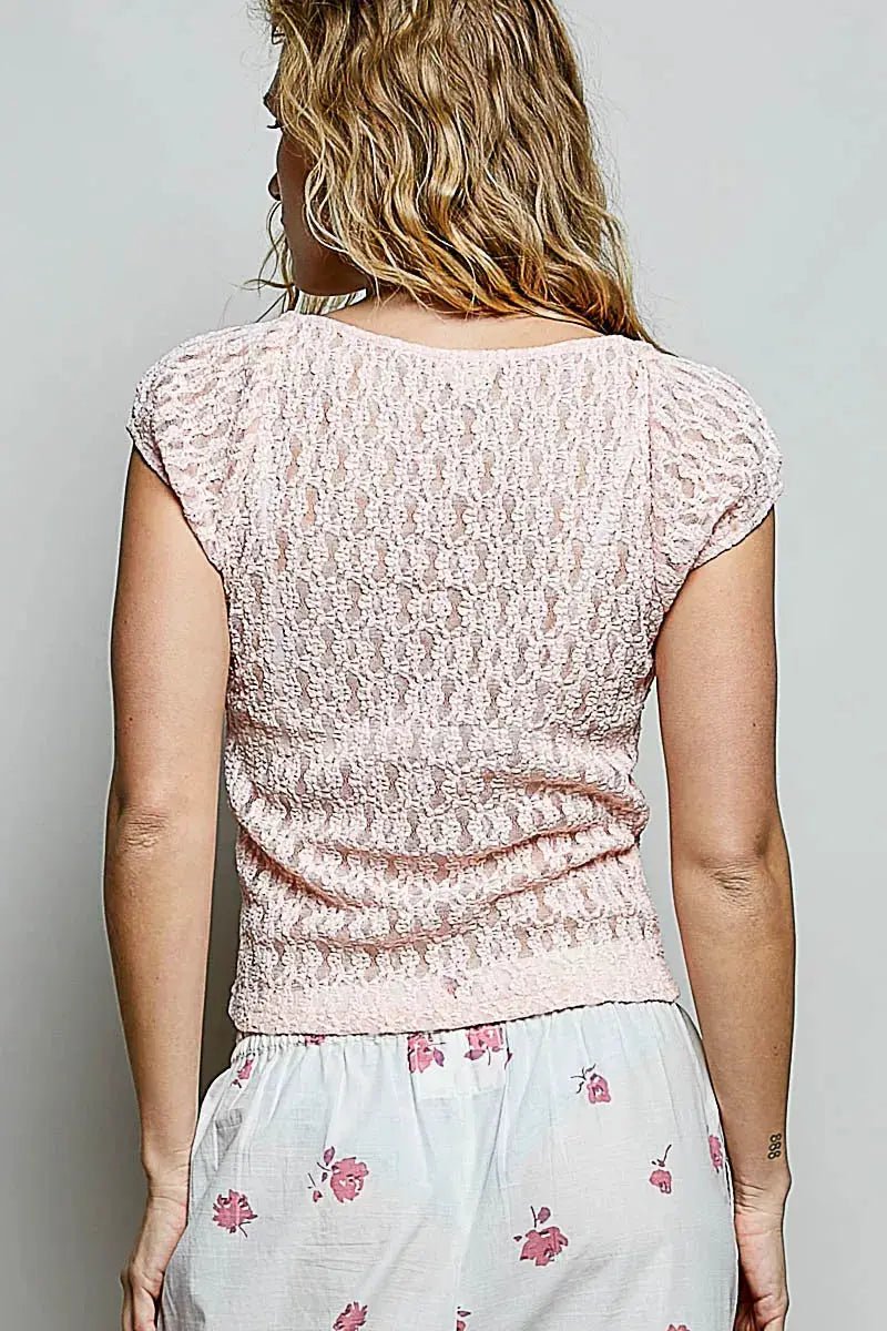 POL Sweetheart Neck Lace Short Sleeve Top For Women - Fritsch & Co.