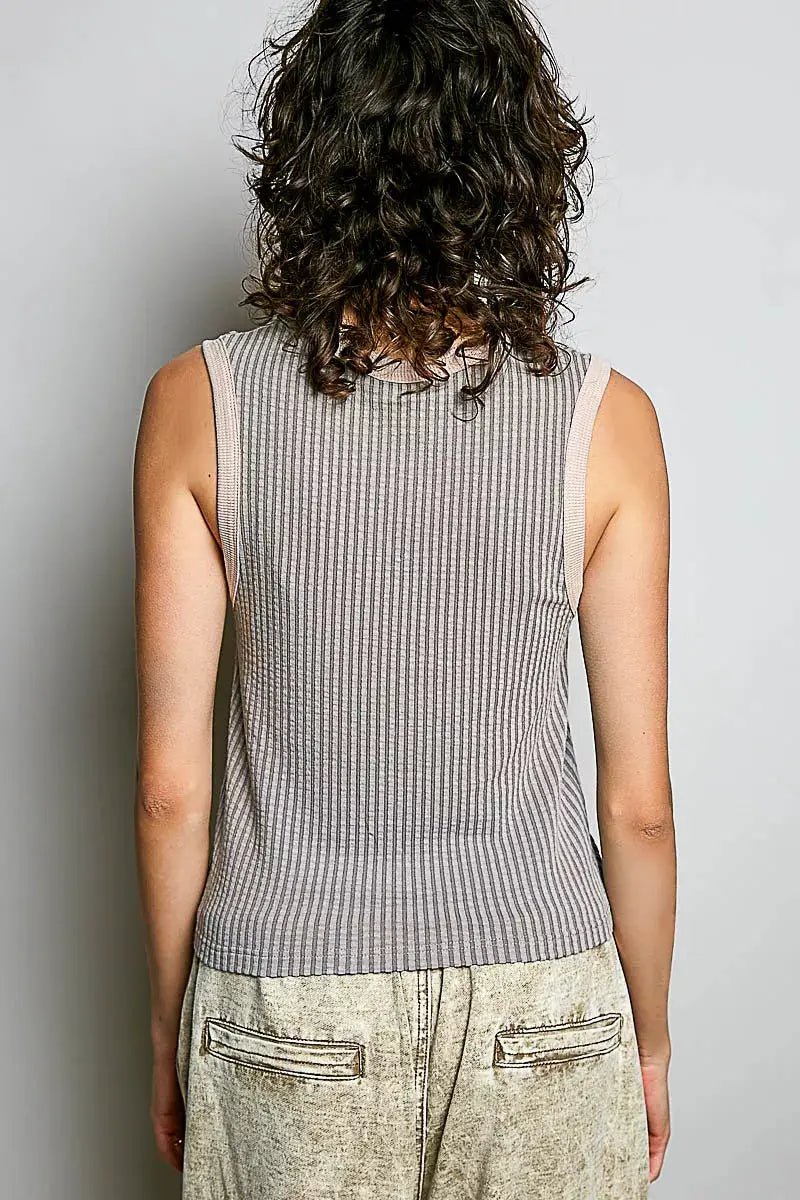 POL V - Neck Contrast Ribbed Sleeveless Tank Top for Women - Fritsch & Co.