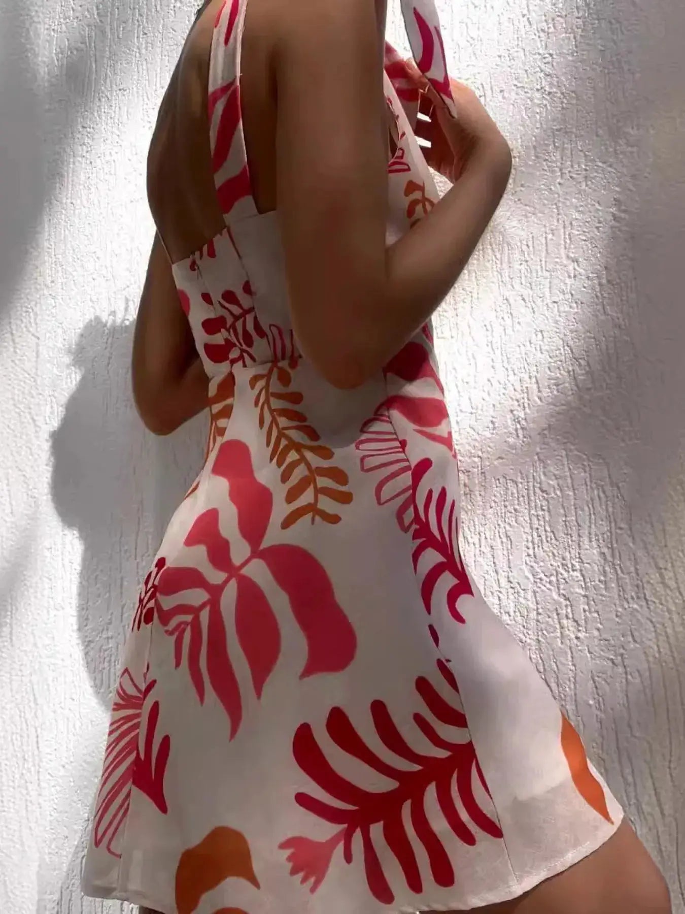 Printed Hibiscus Tie Shoulder Mini Dress For Summer Events - Fritsch & Co.