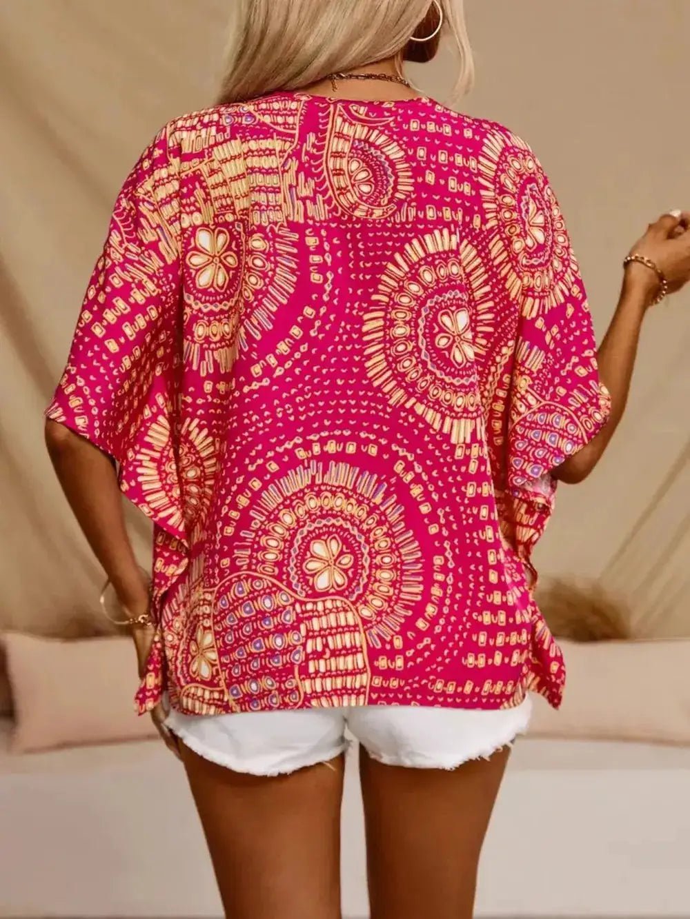 Printed V - Neck Half Sleeve Top - Fritsch & Co.
