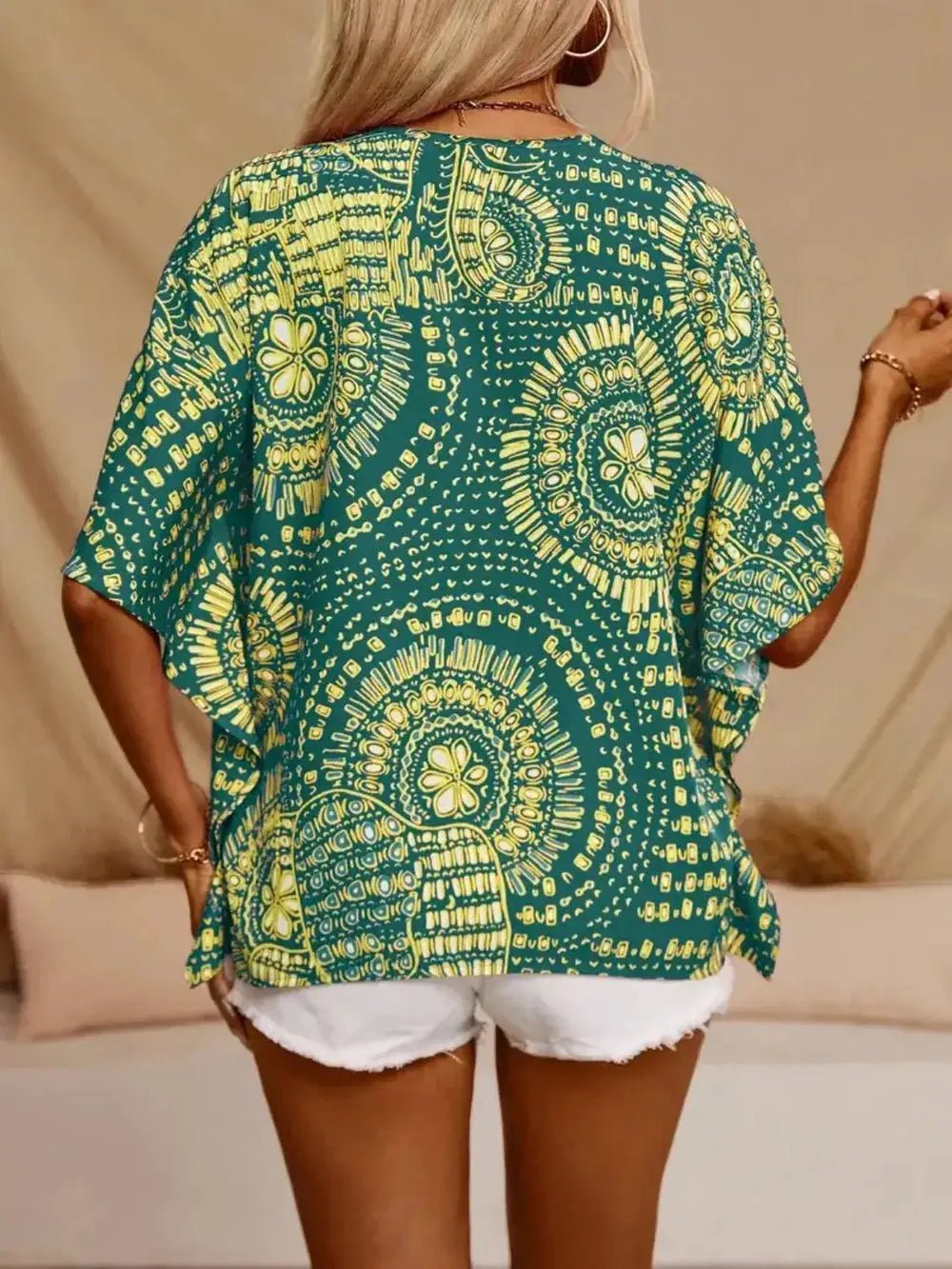 Printed V - Neck Half Sleeve Top - Fritsch & Co.