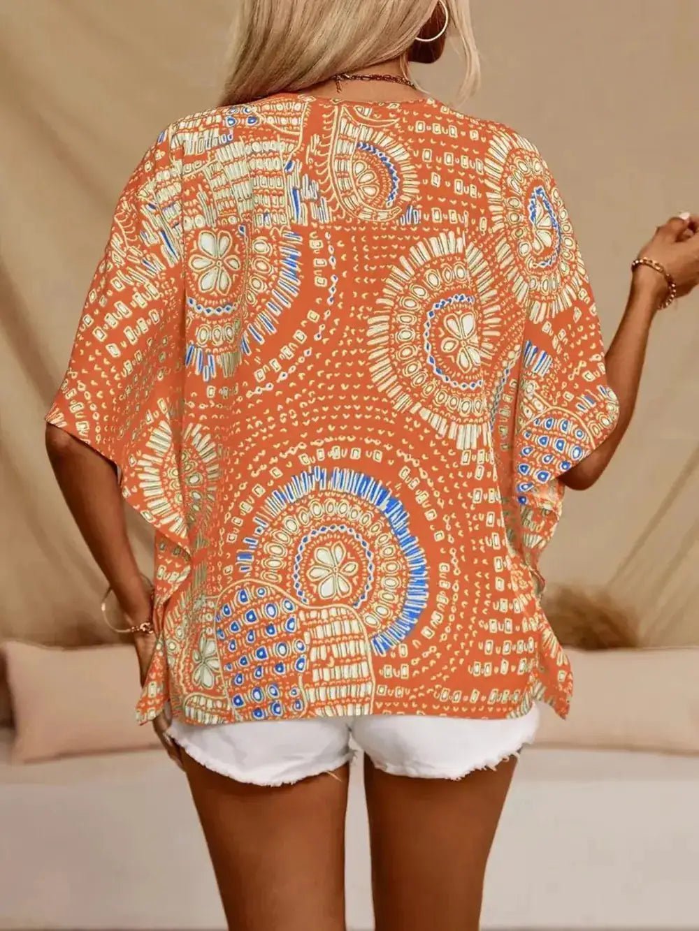 Printed V - Neck Half Sleeve Top - Fritsch & Co.