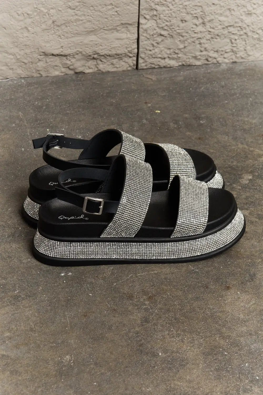 Qupid Shine On Rhinestone Platform Slingback Sandal Silver - Fritsch & Co.