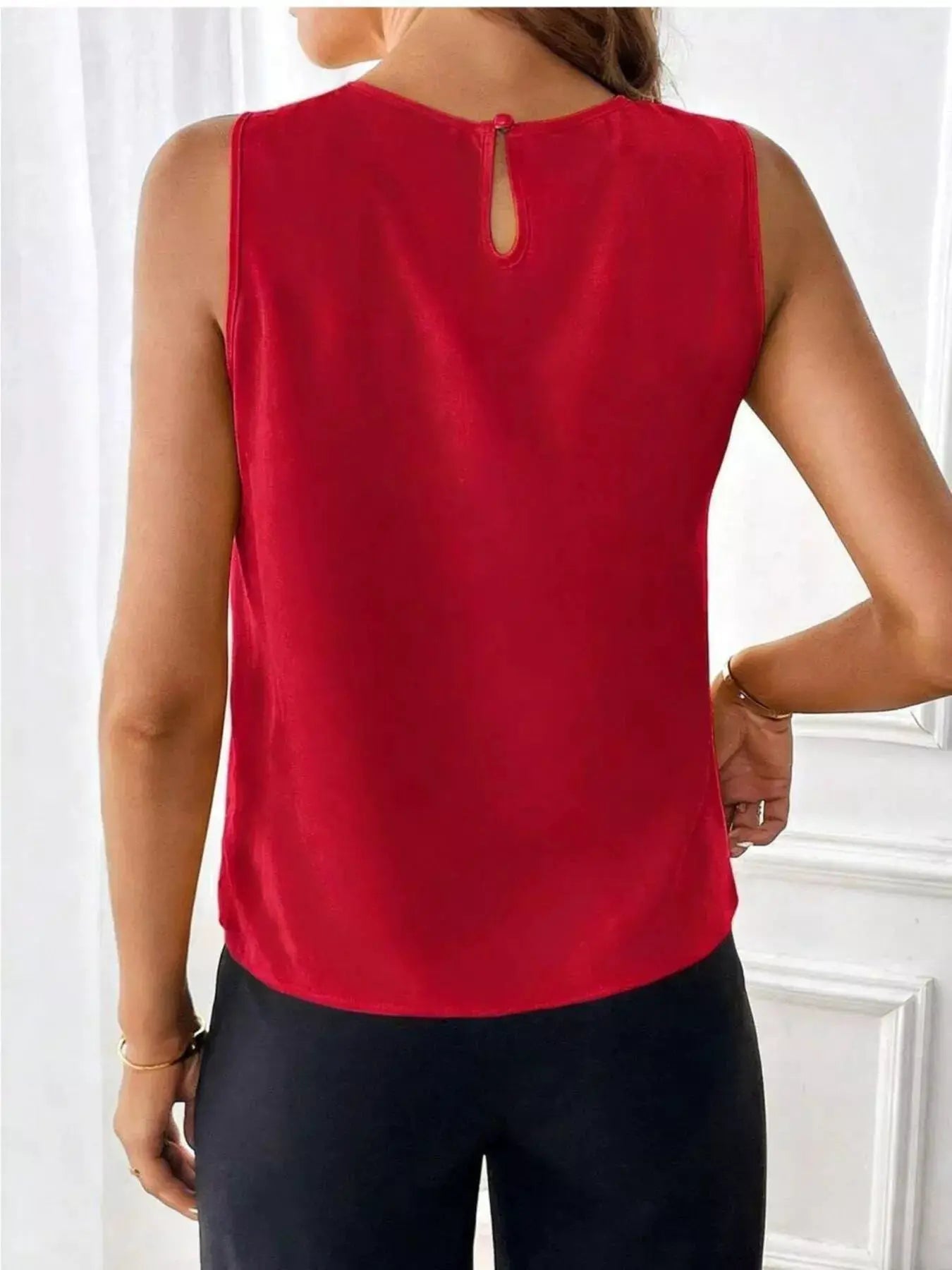 Red Pleated Round Neck Sleeveless Tank Top For Women - Fritsch & Co.