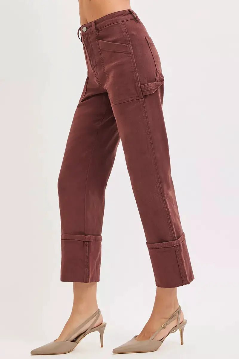 RISEN Burgundy High Rise Wide Leg Patch Jeans Plus Size - Fritsch & Co.